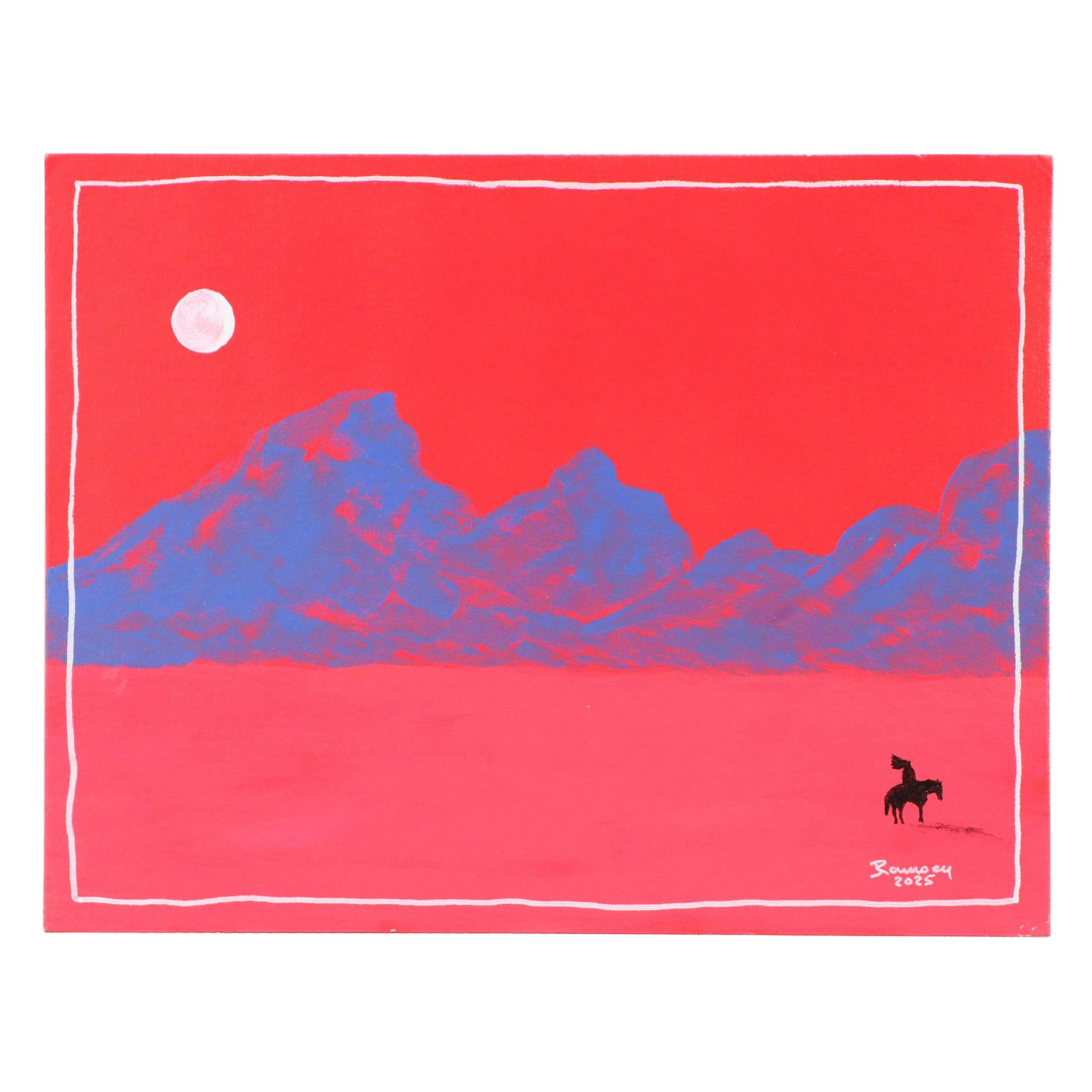 Joshua Ramsey Stylized Western Landscape Acrylic Painting "Moon Shadow II," 2025