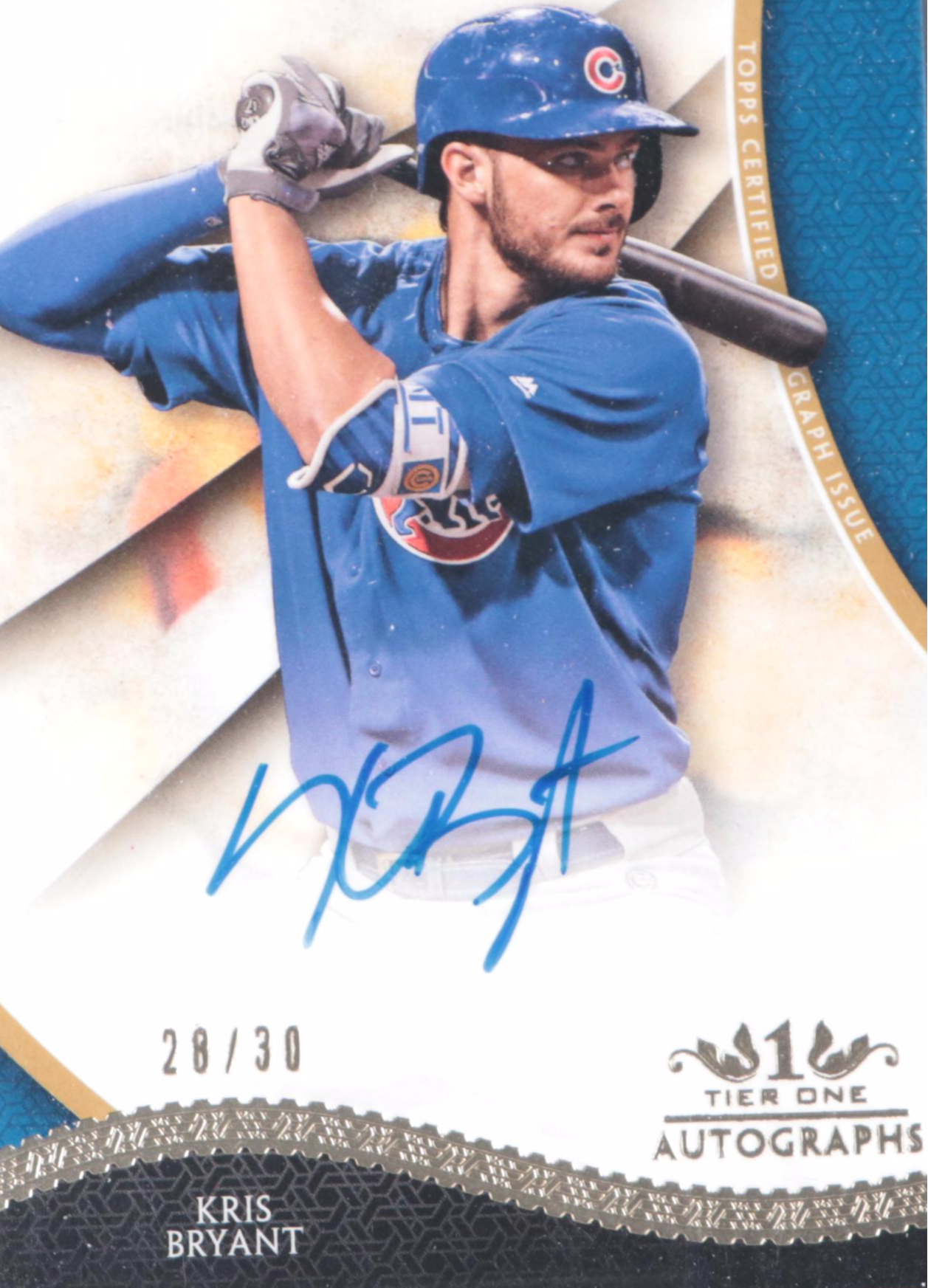 2017 Topps Tier One Kris Bryant Chicago Cubs Signed Baseball Card No. 28/30