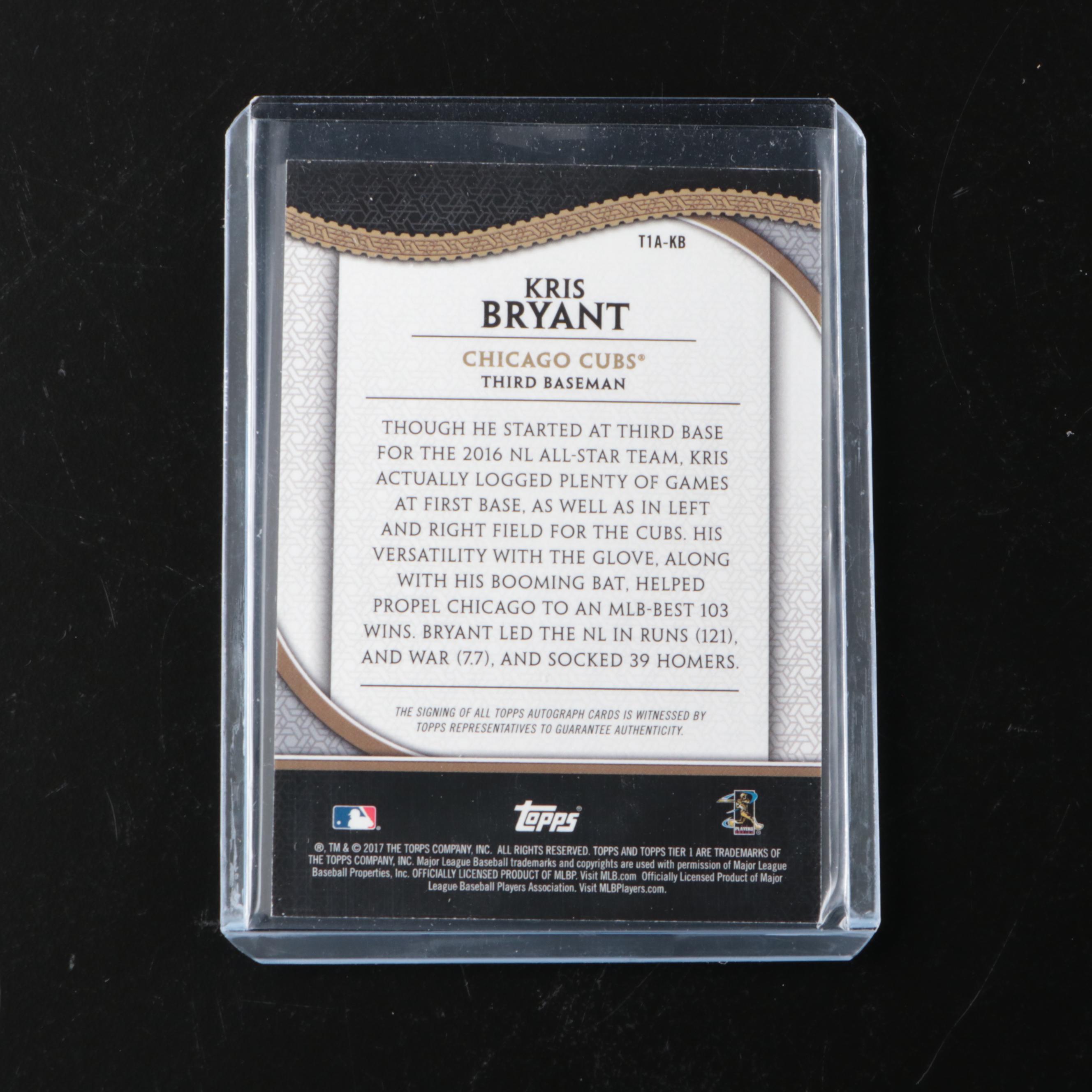 2017 Topps Tier One Kris Bryant Chicago Cubs Signed Baseball Card No. 28/30