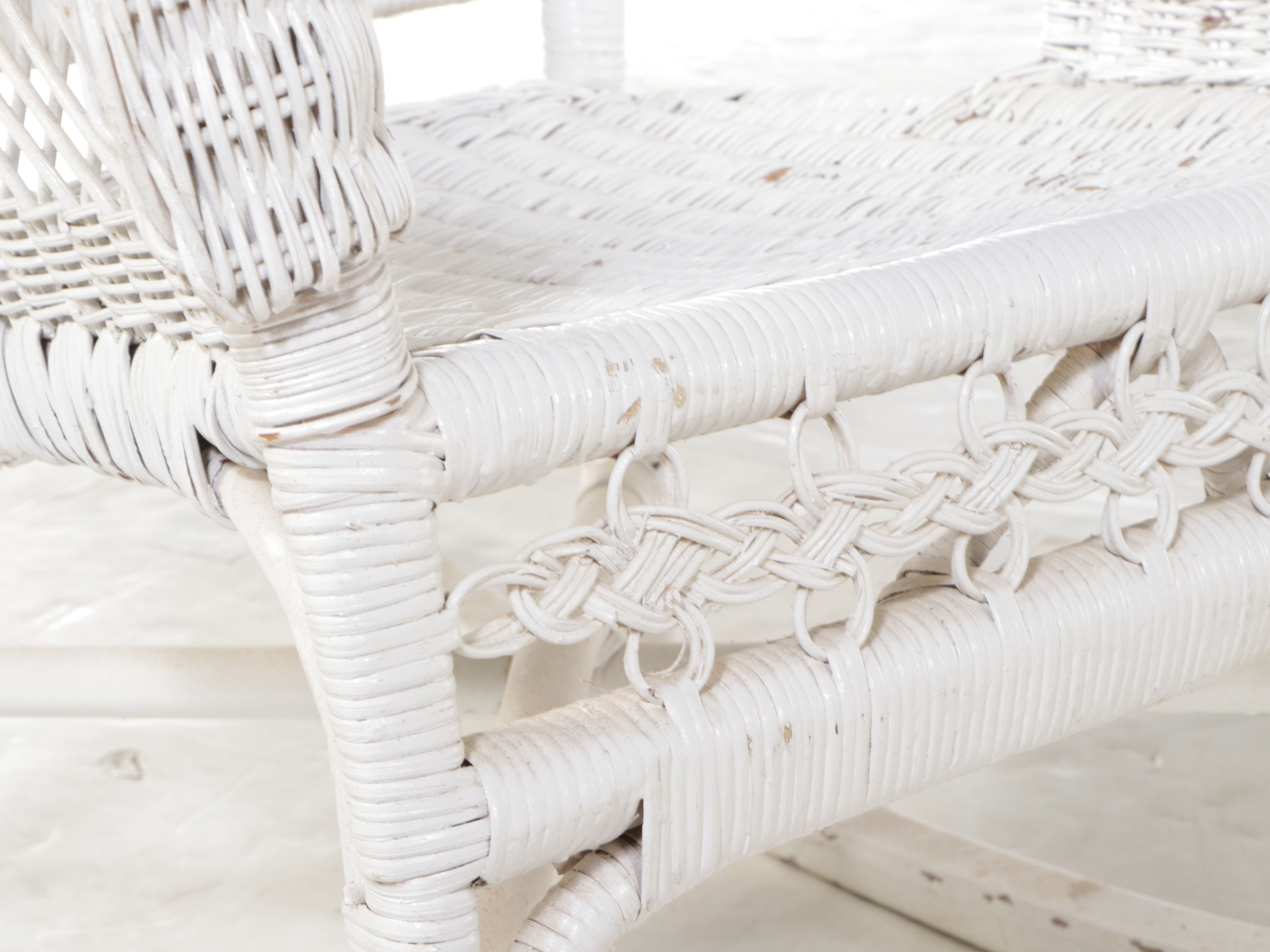 Painted White Wicker Rocking Chair