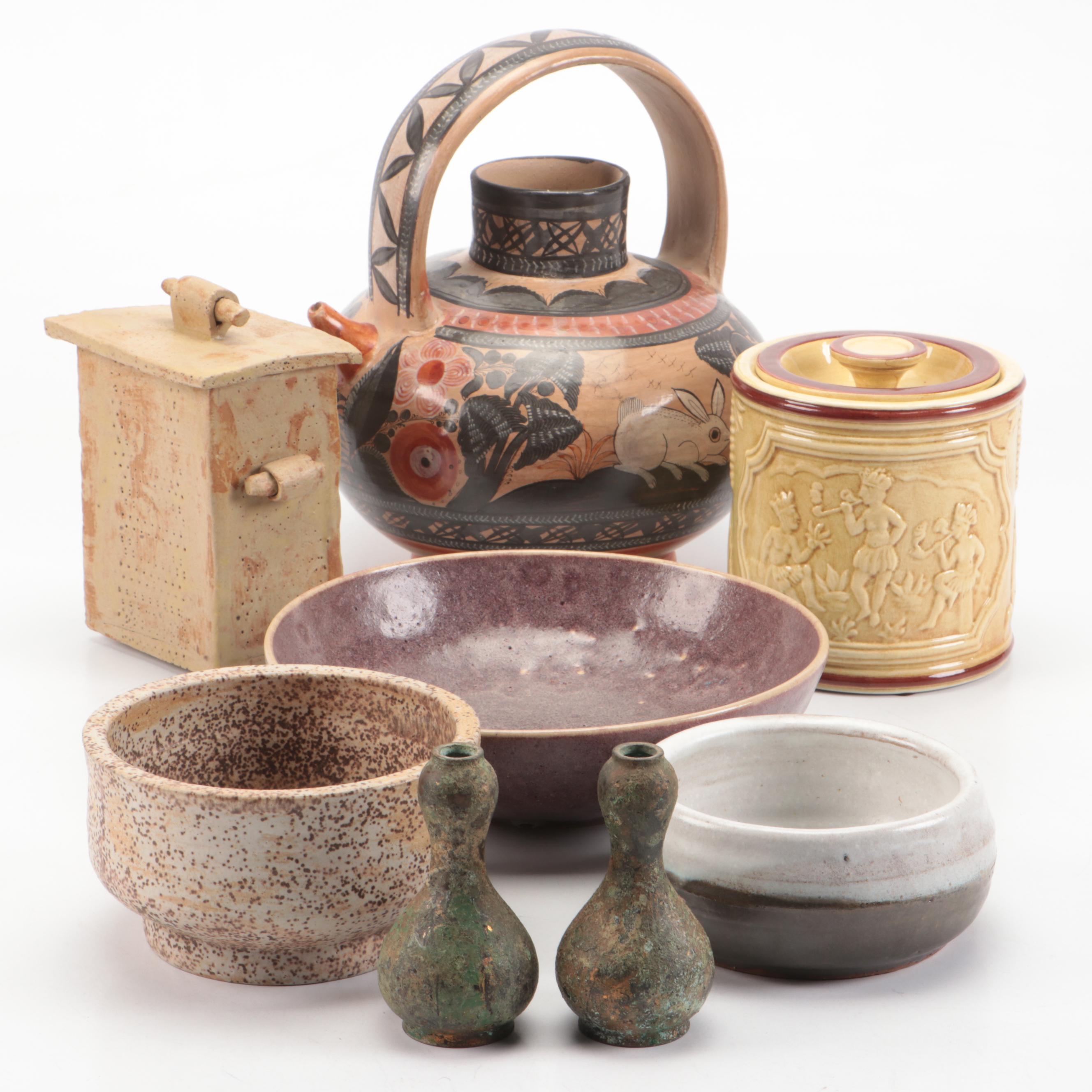 Italian Ceramic Tobacco Jar with Art Pottery and Other Decor