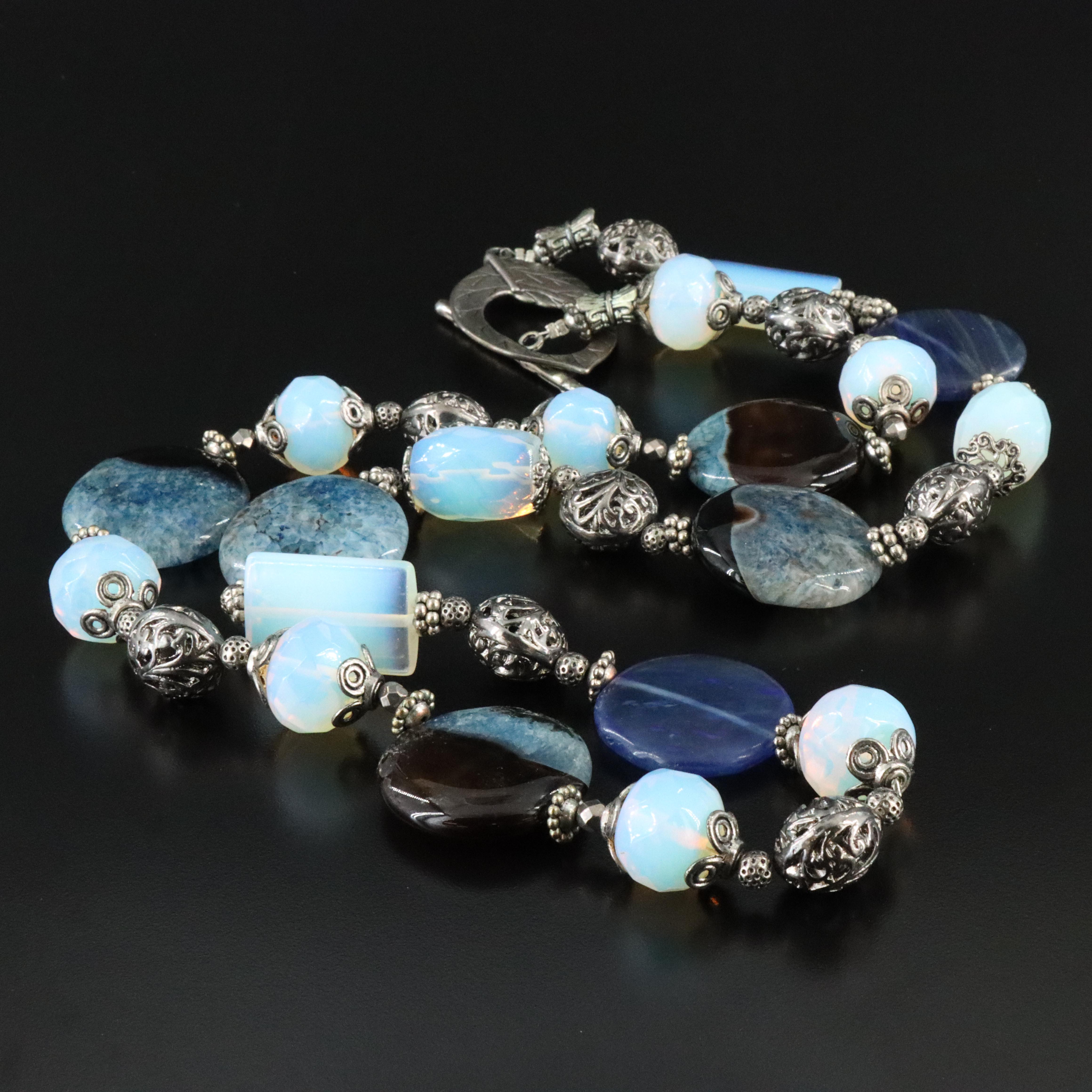 Quartzite, Agate and Metal Bead Necklace