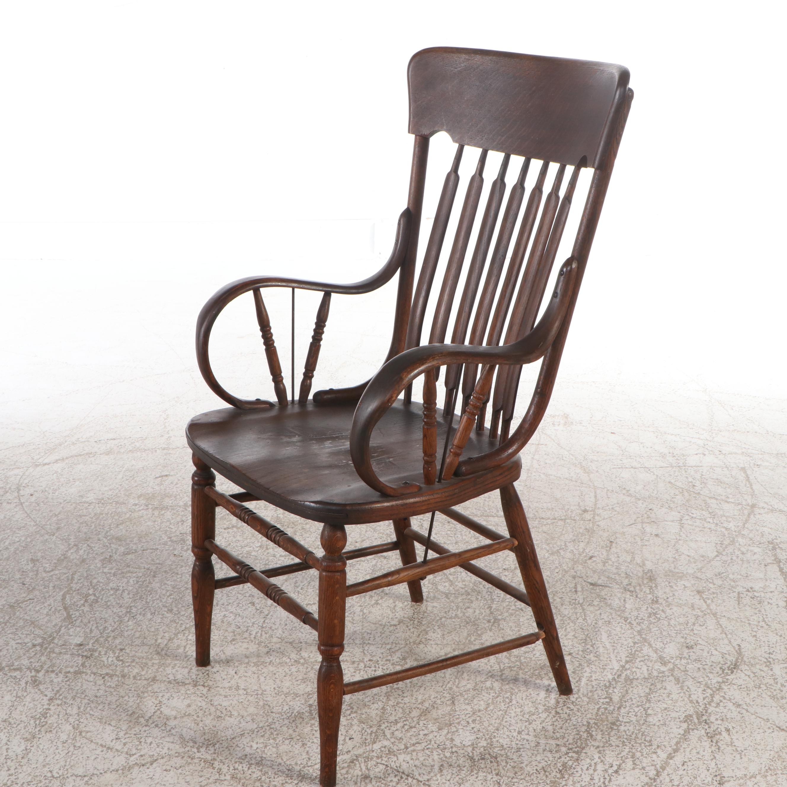 Antique Spear-Back Oak Armchair