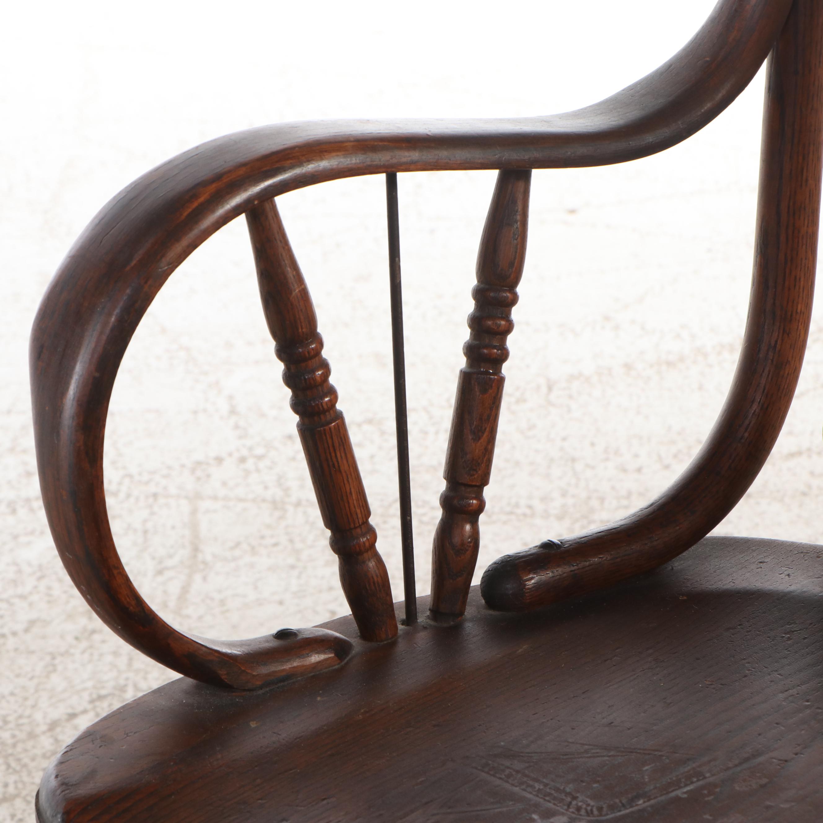 Antique Spear-Back Oak Armchair
