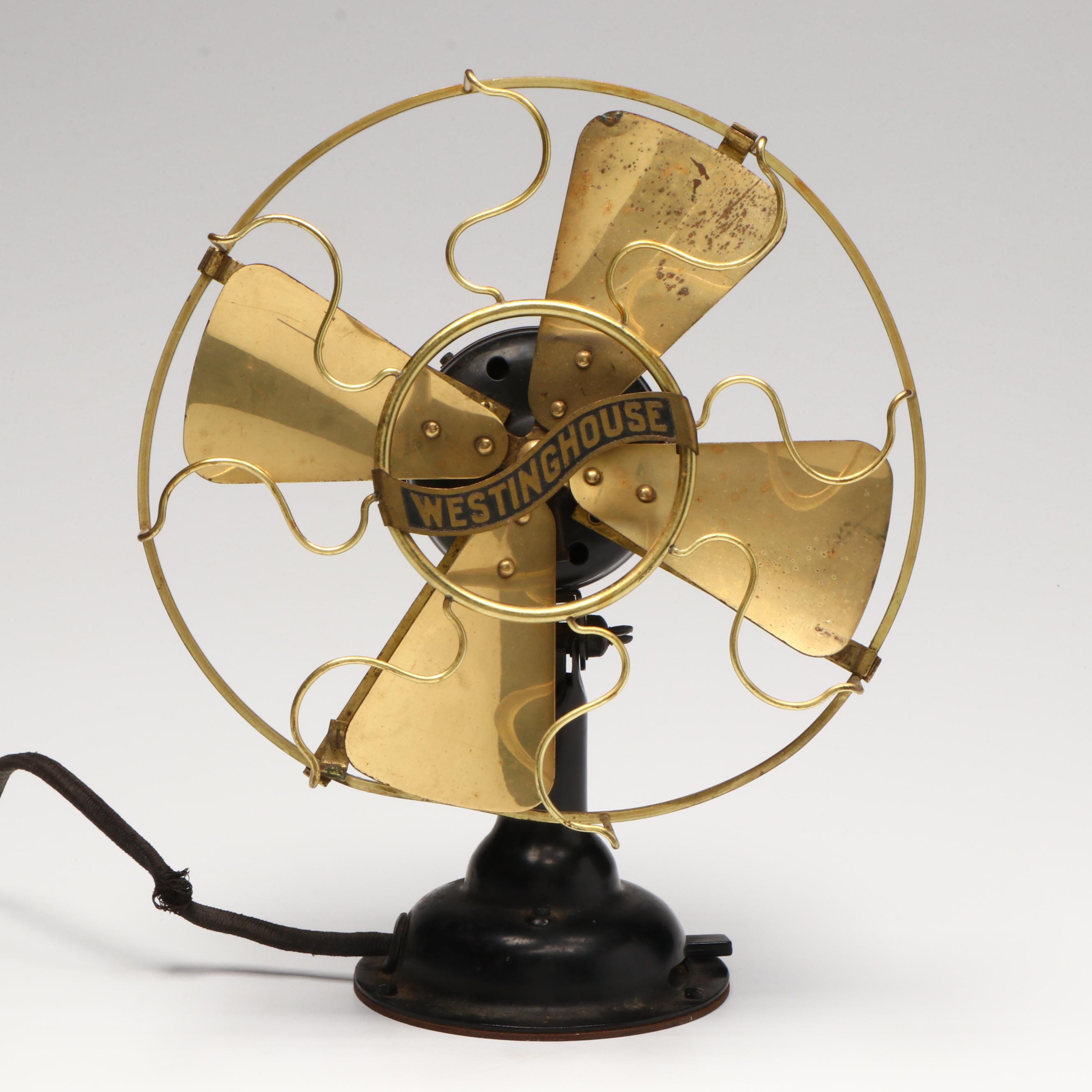 Westinghouse Brass Blade Cast Iron Desk Fan, Early 20th Century