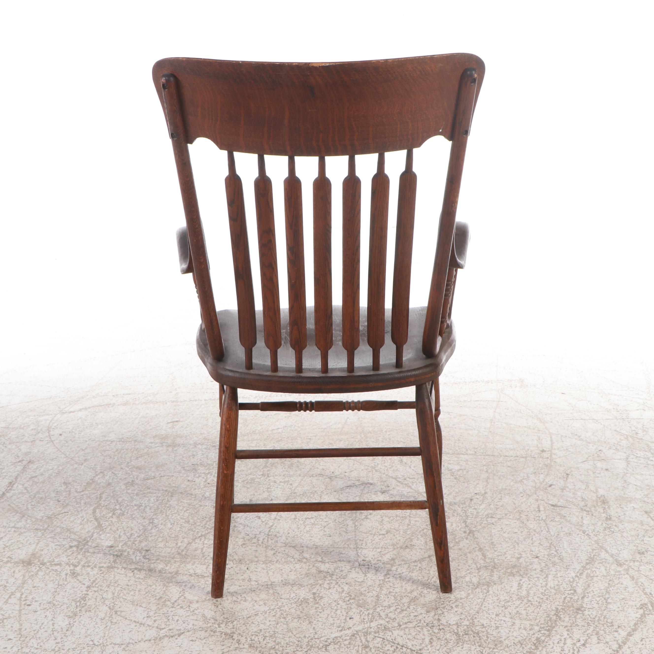 Antique Spear-Back Oak Armchair
