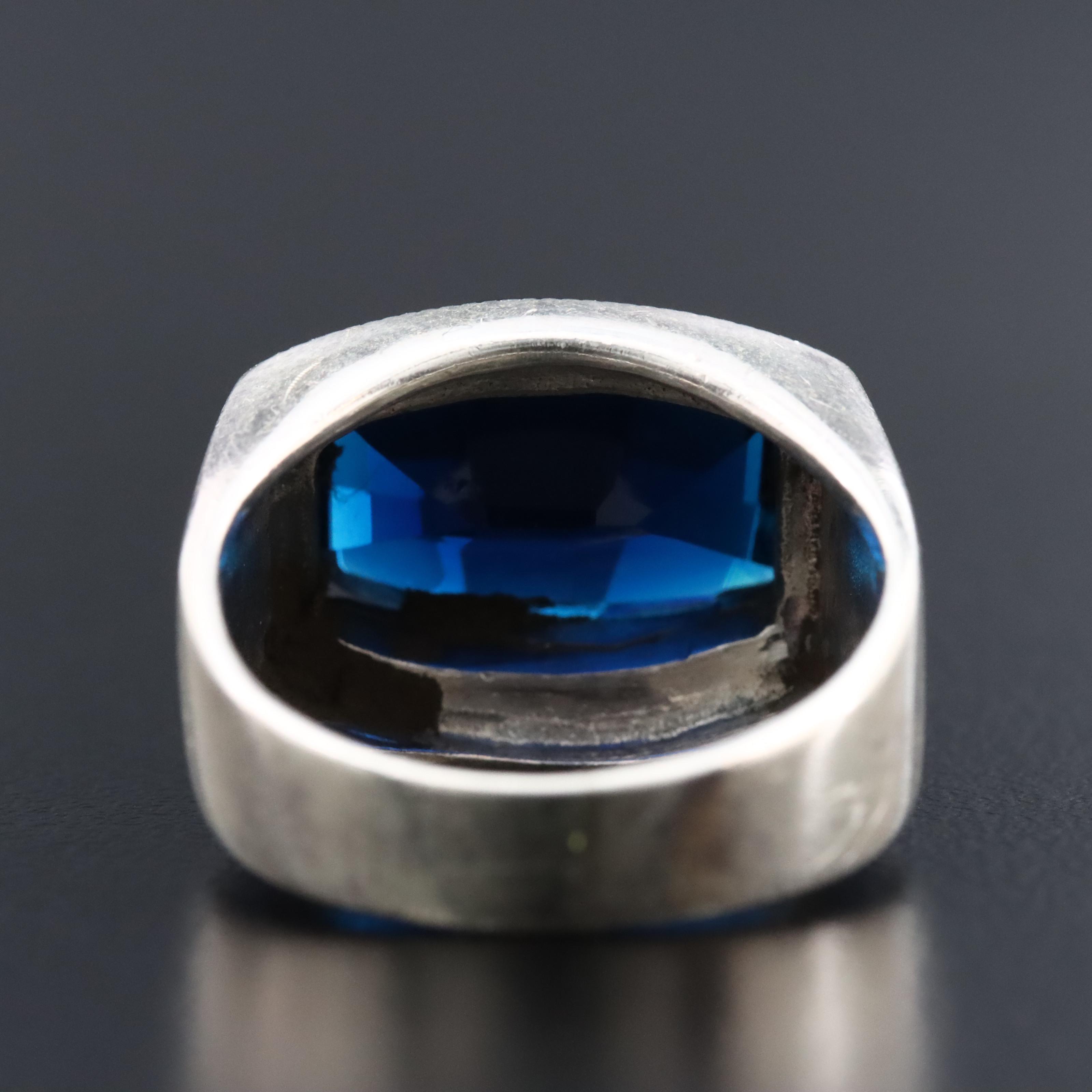 Sterling Faux Sapphire and Marcasite Ring