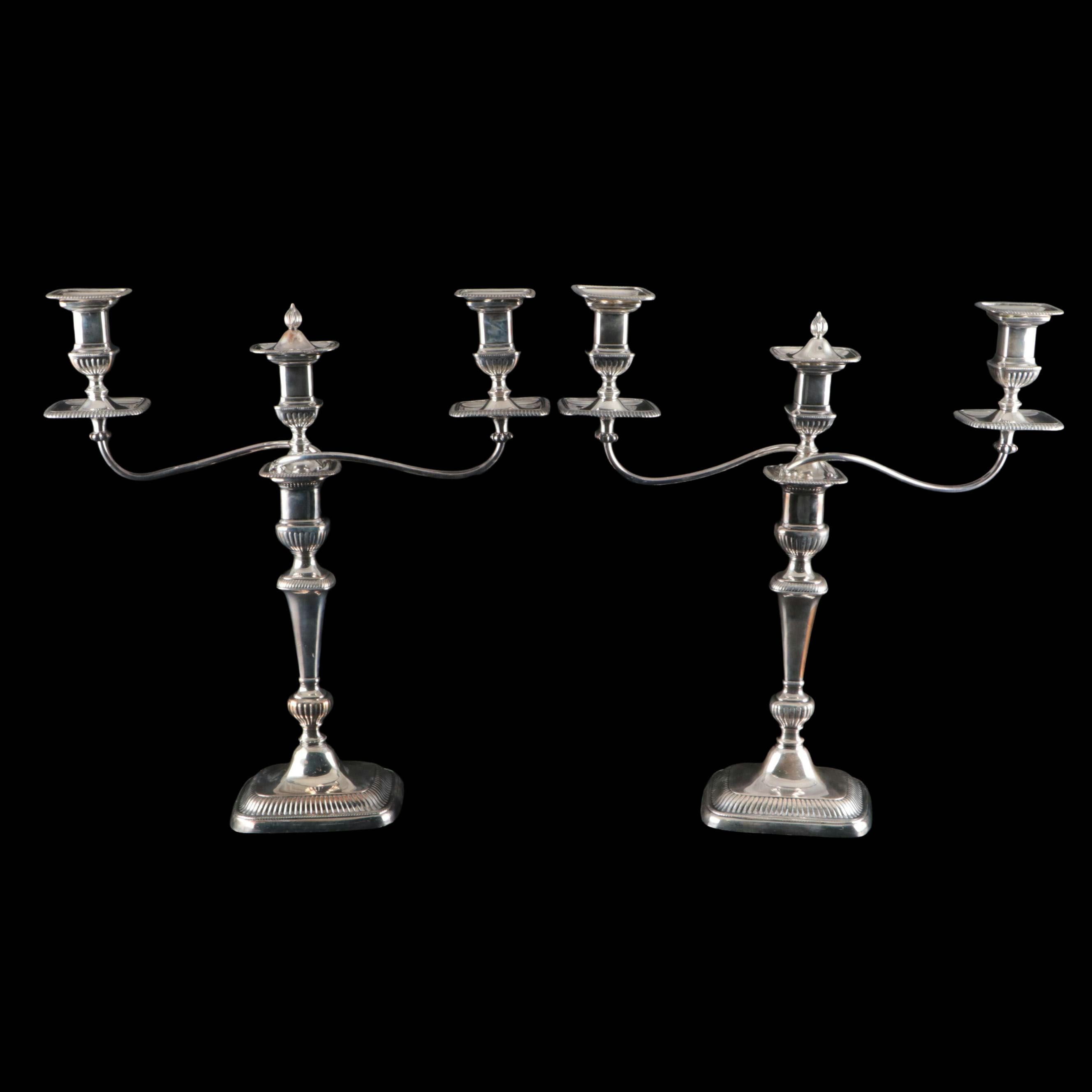 Pair of Georgian Style Silver Plate Candelabras