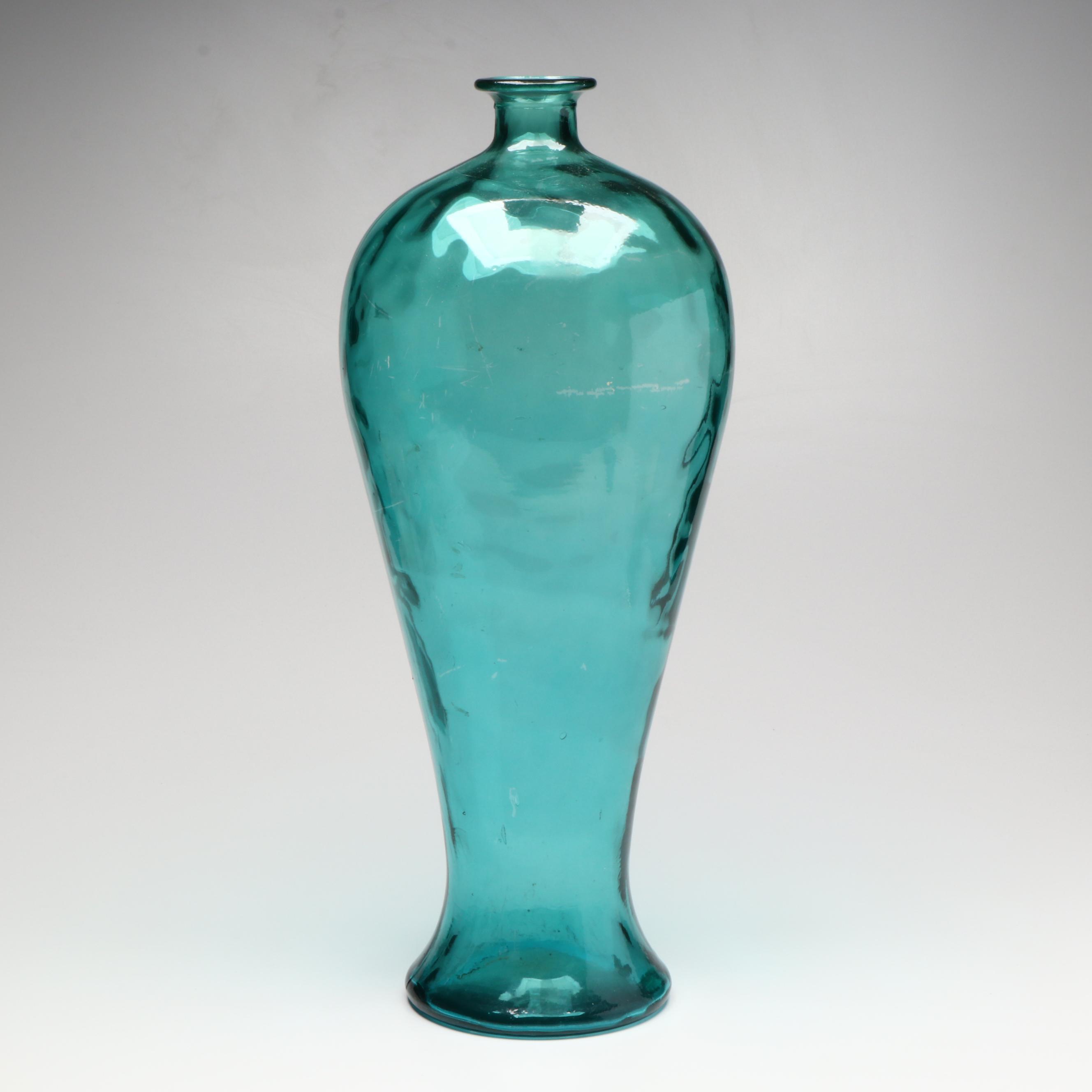 Mid Century Modern Style Blue Flashed Glass Vase
