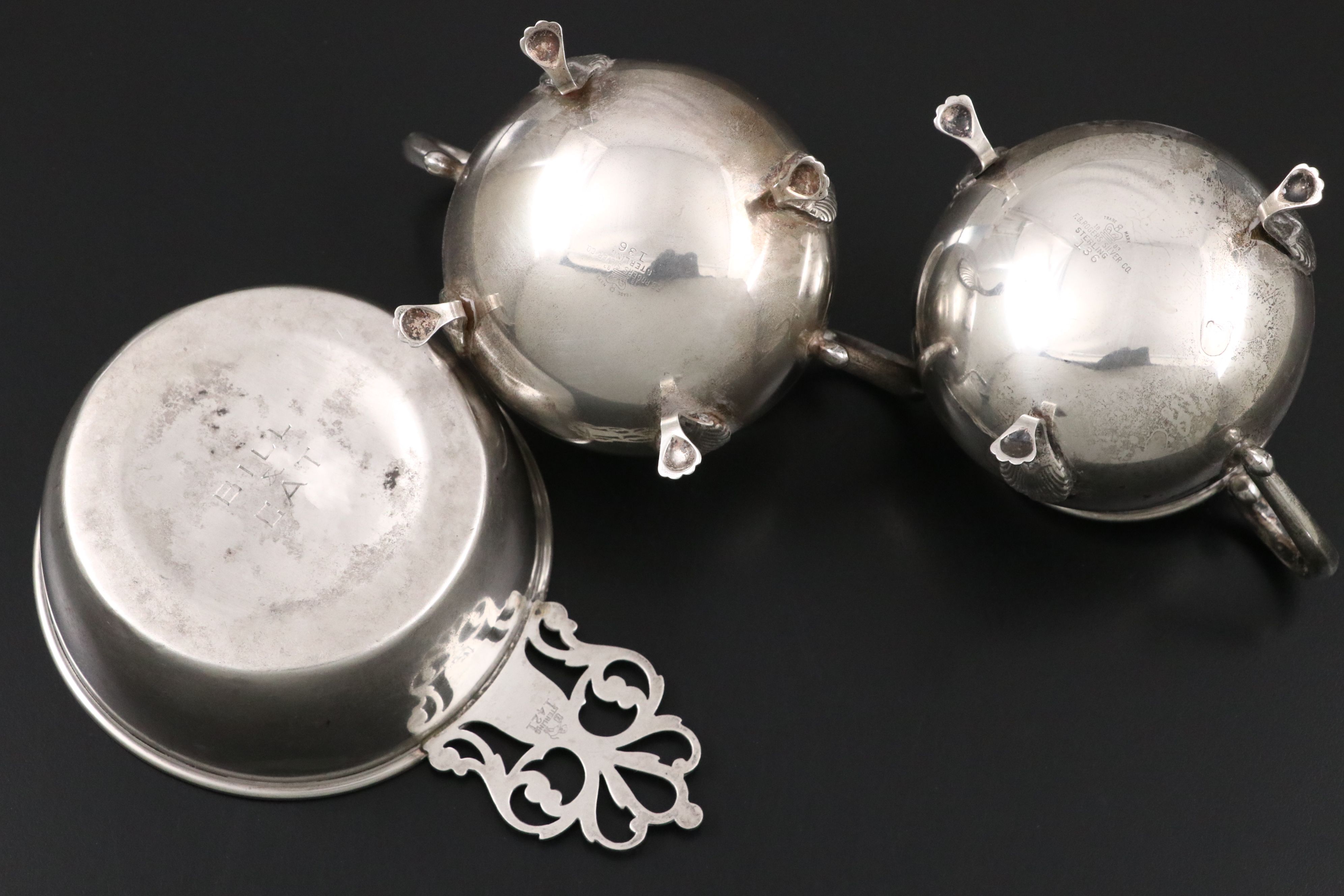 F.B. Rogers Sterling Creamer and Sugar Bowl with More Sterling Table Accessories