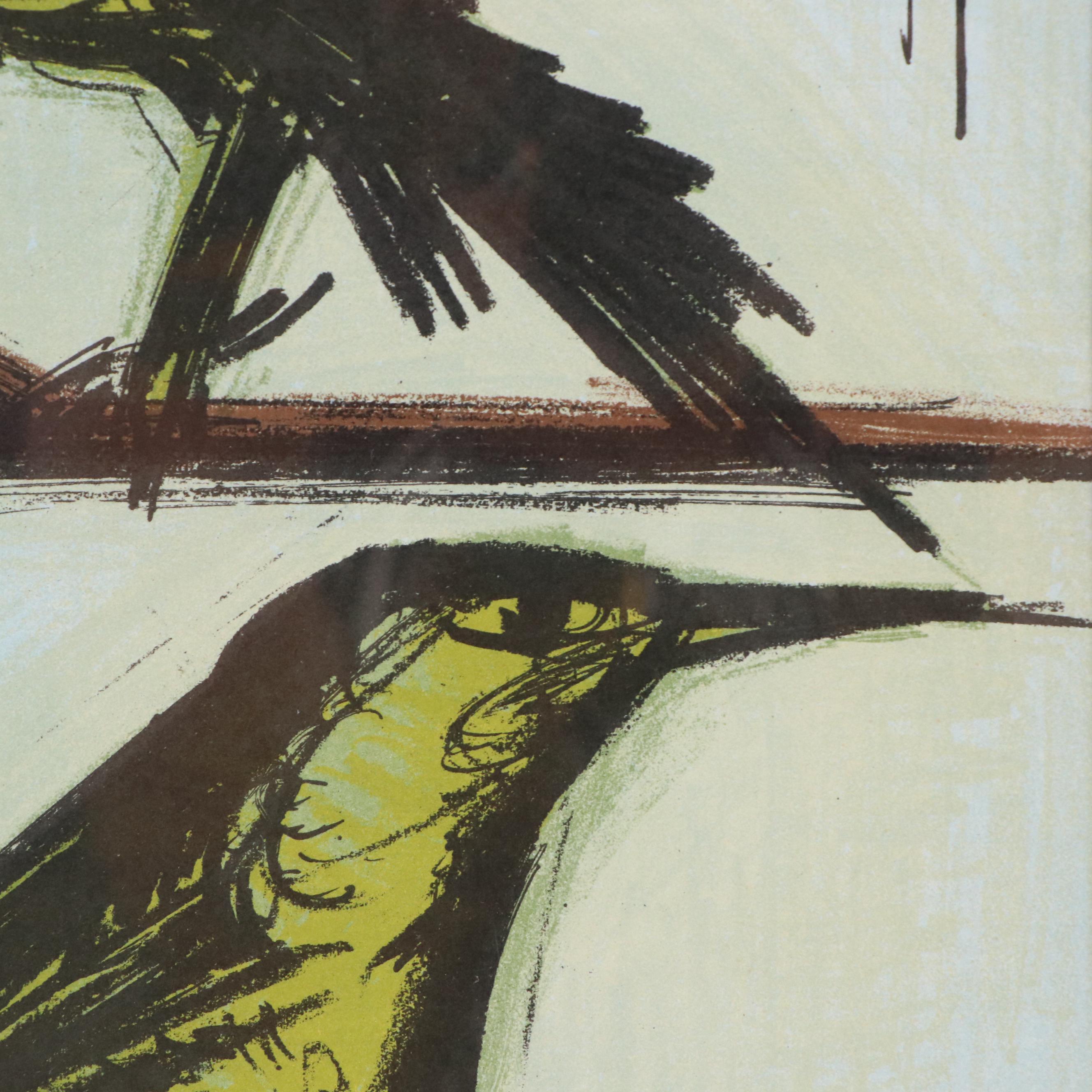 Bernard Buffet Lithograph "Les Deux Oiseaux," Late 20th Century
