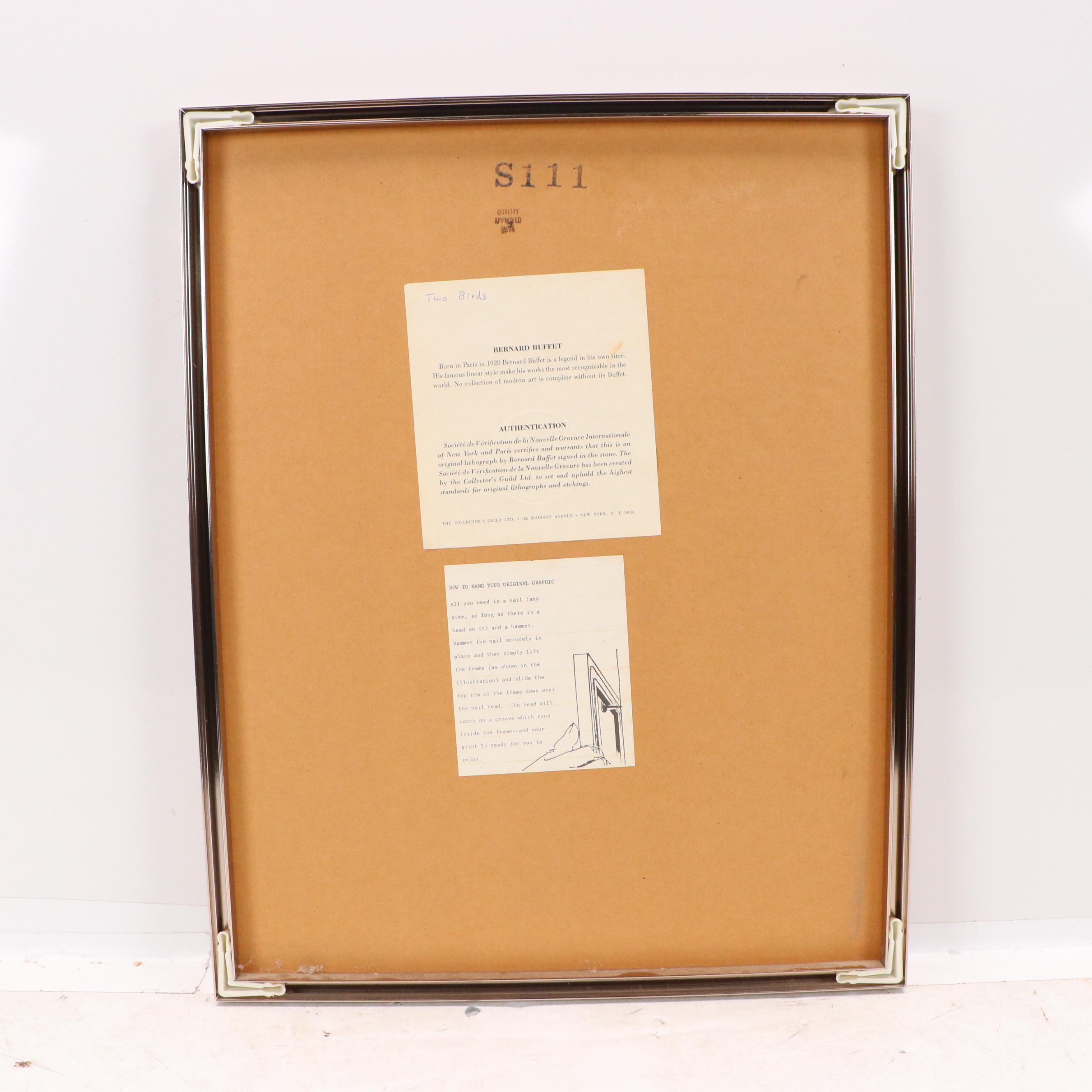 Bernard Buffet Lithograph "Les Deux Oiseaux," Late 20th Century