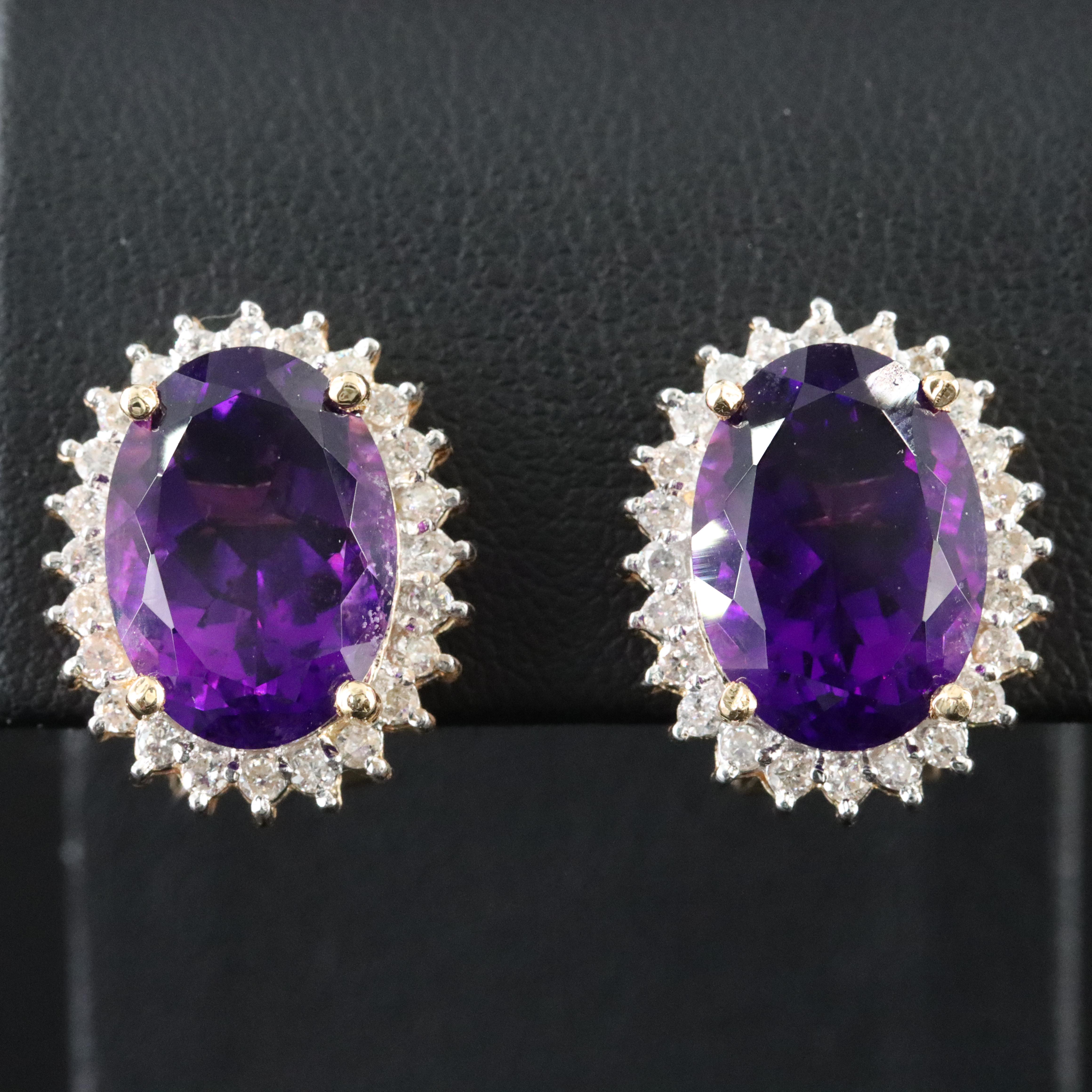 14K Amethyst and Diamond Halo Earrings