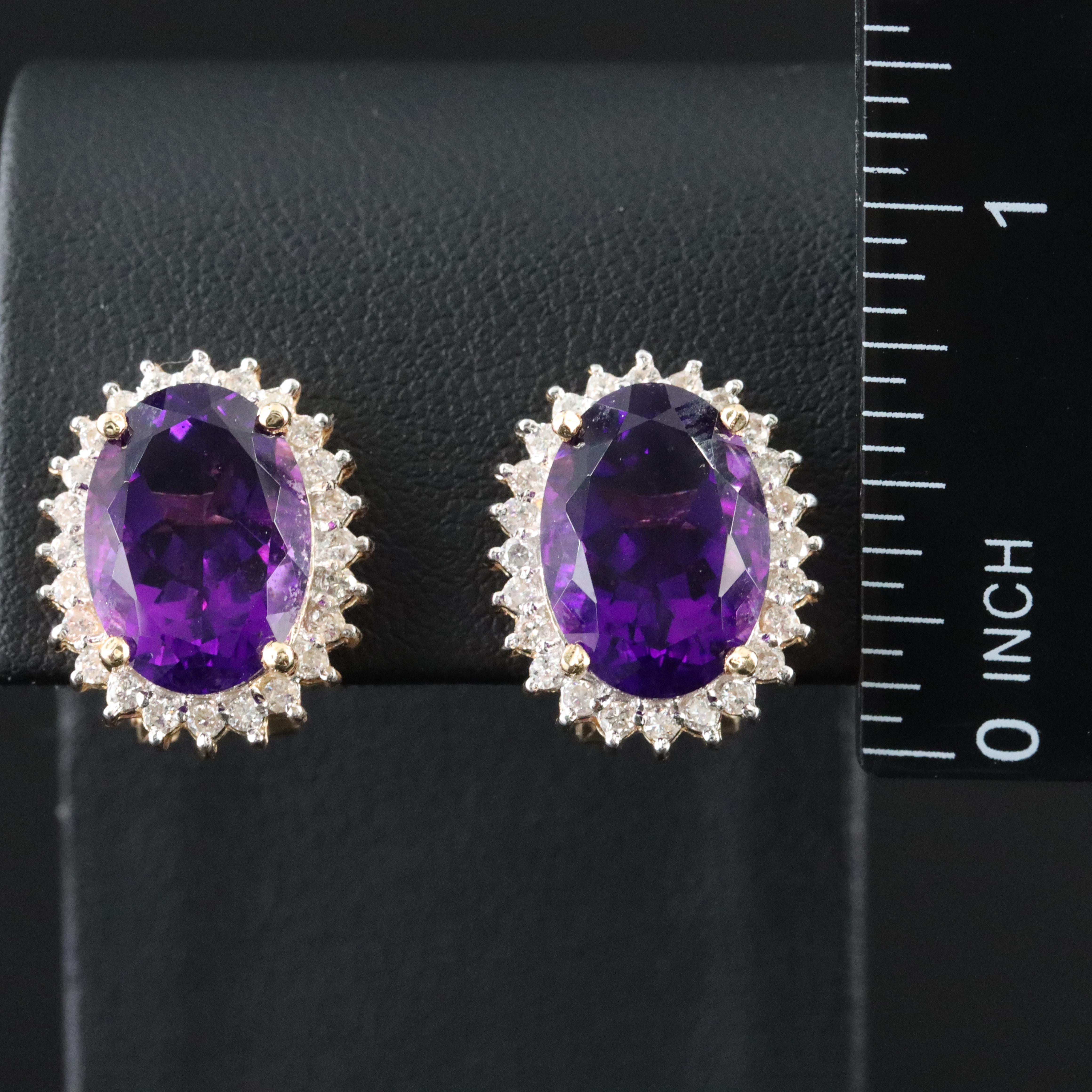 14K Amethyst and Diamond Halo Earrings