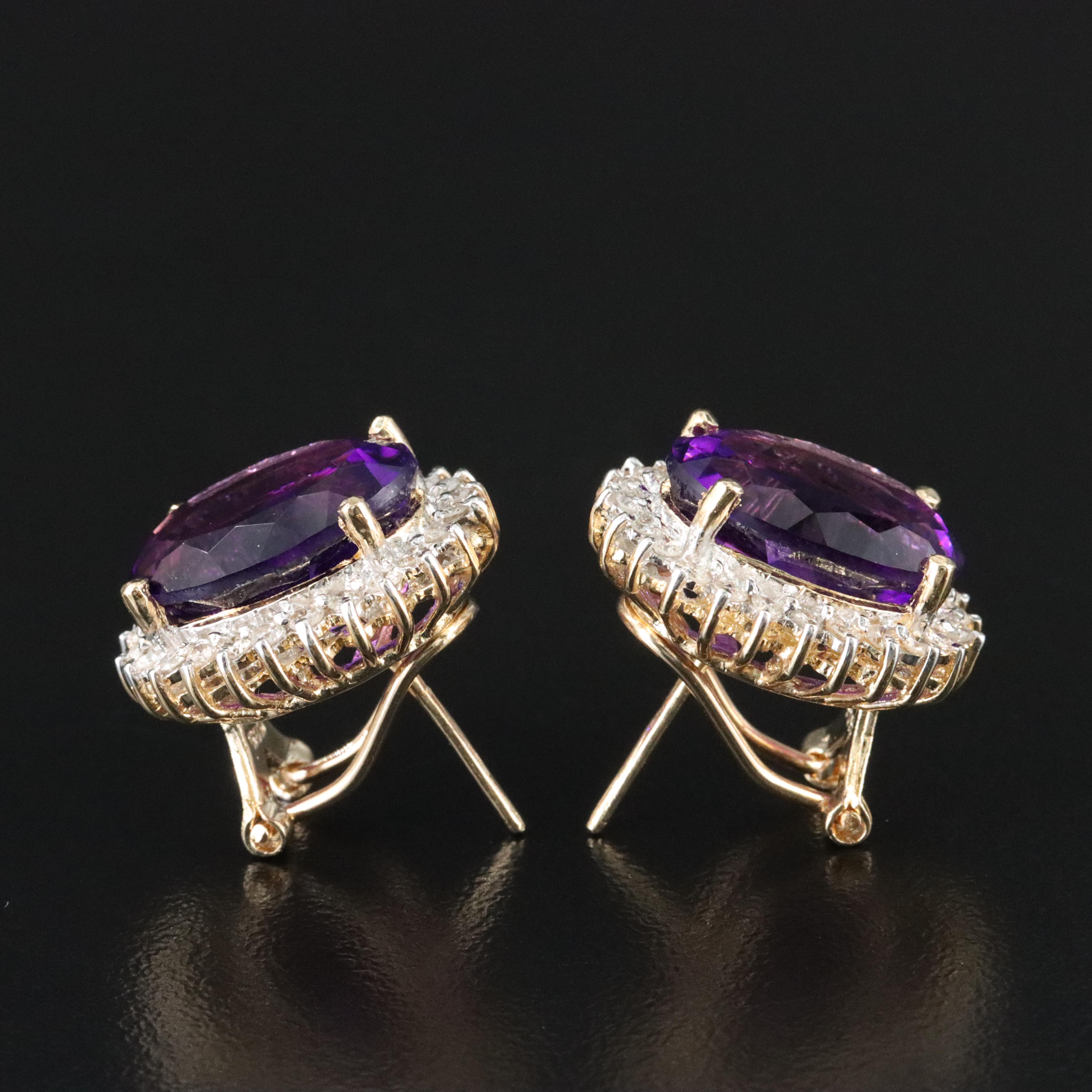 14K Amethyst and Diamond Halo Earrings