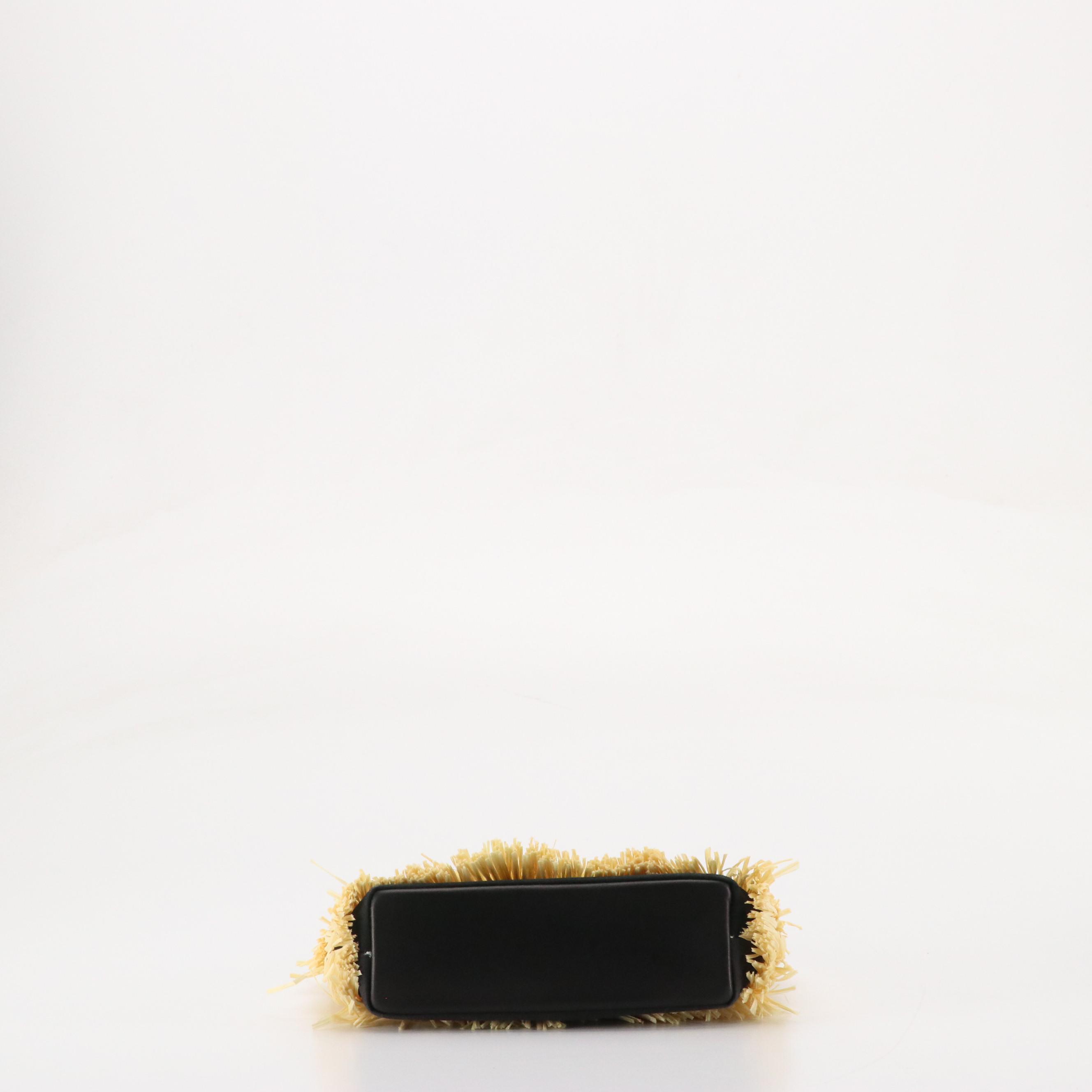 Salvatore Ferragamo Fringed Straw Mini Tote with Interwoven Link Strap