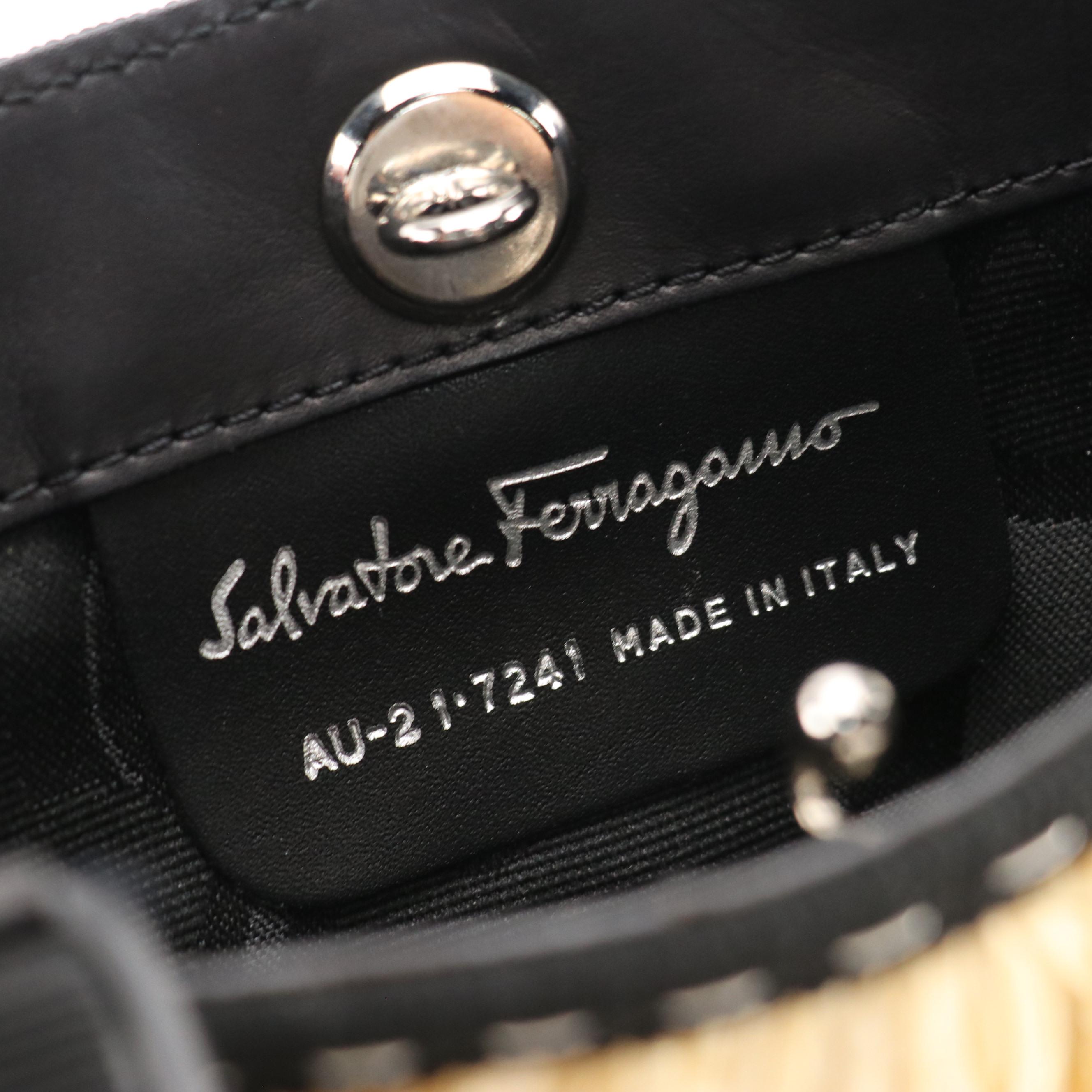 Salvatore Ferragamo Fringed Straw Mini Tote with Interwoven Link Strap