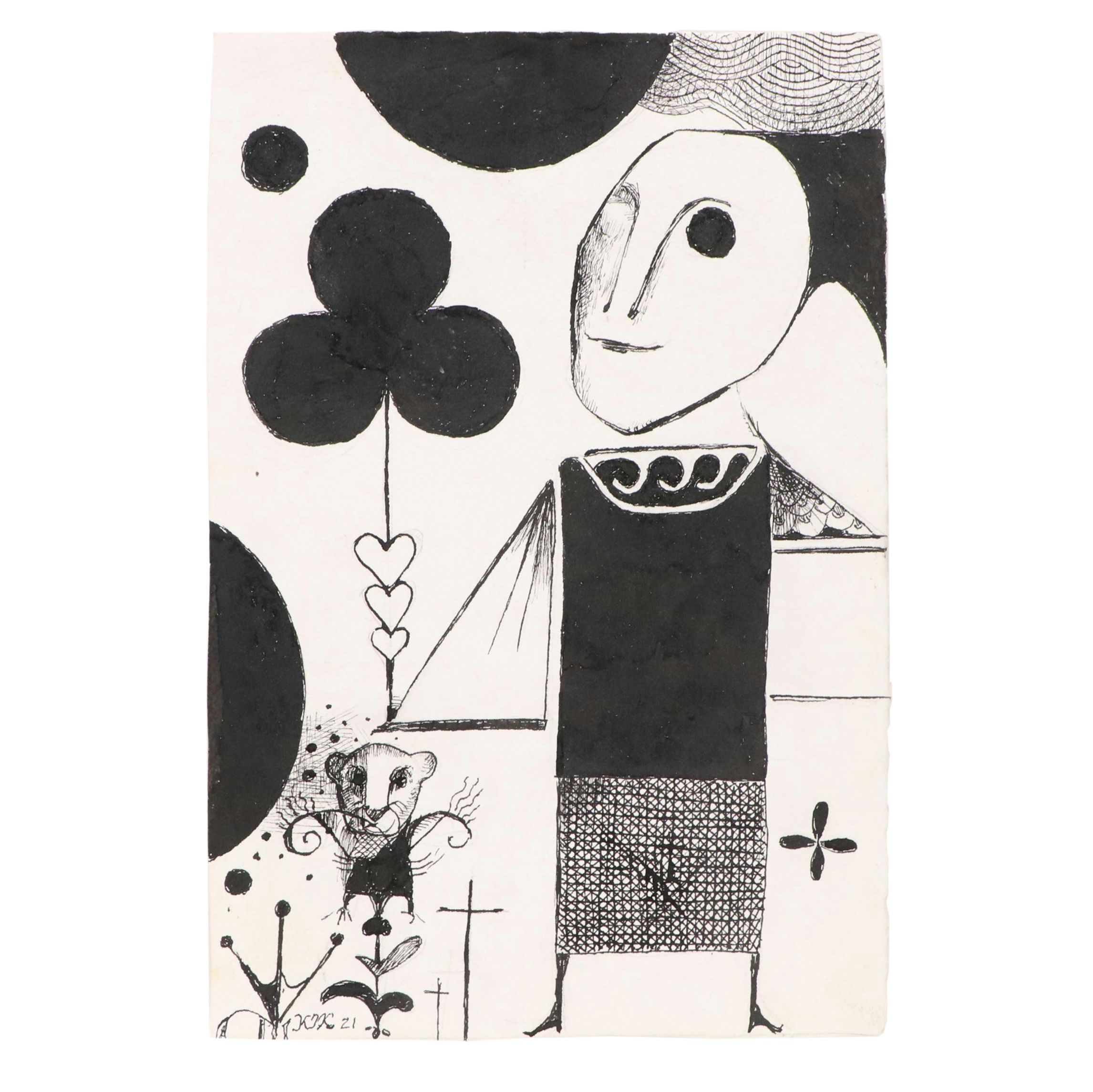 Nikolay Manuylov “Kuk” Figural Surrealist Ink Illustration, 2021