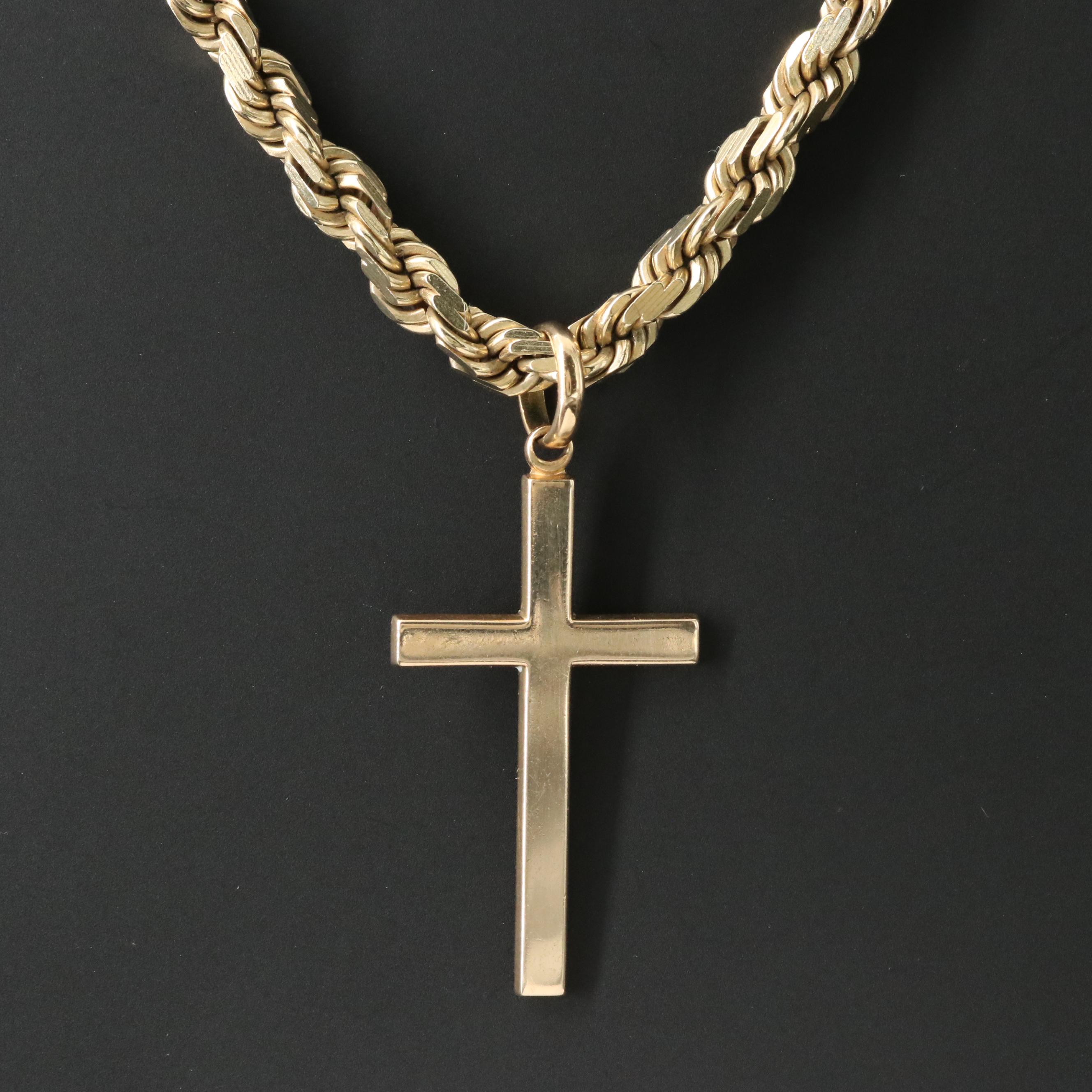 Vintage 10K Braided Rope Chain with 14K Cross Pendant