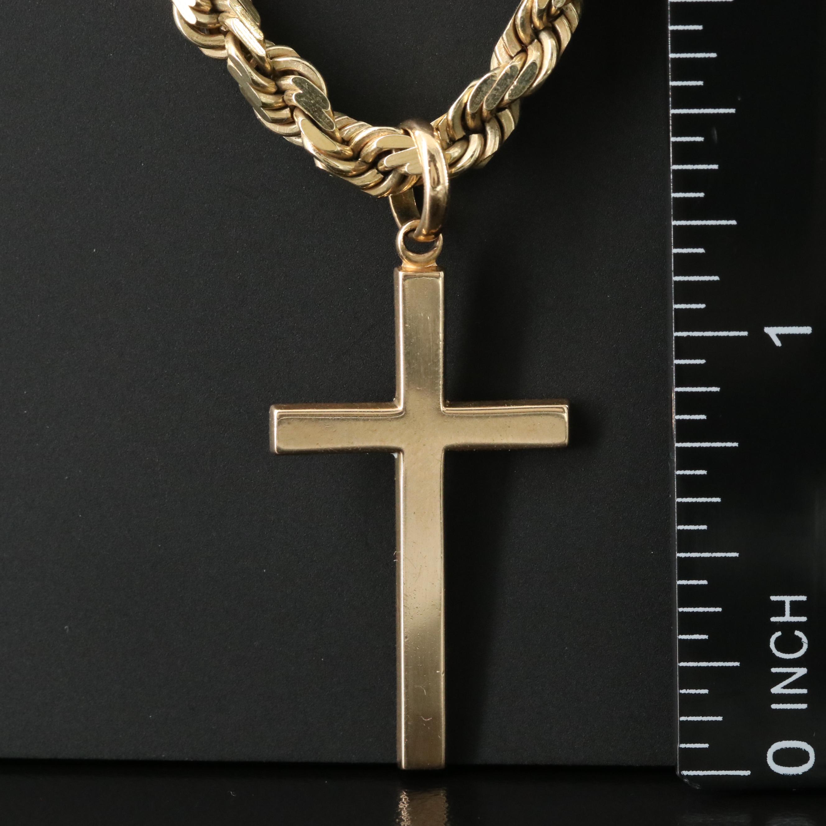 Vintage 10K Braided Rope Chain with 14K Cross Pendant