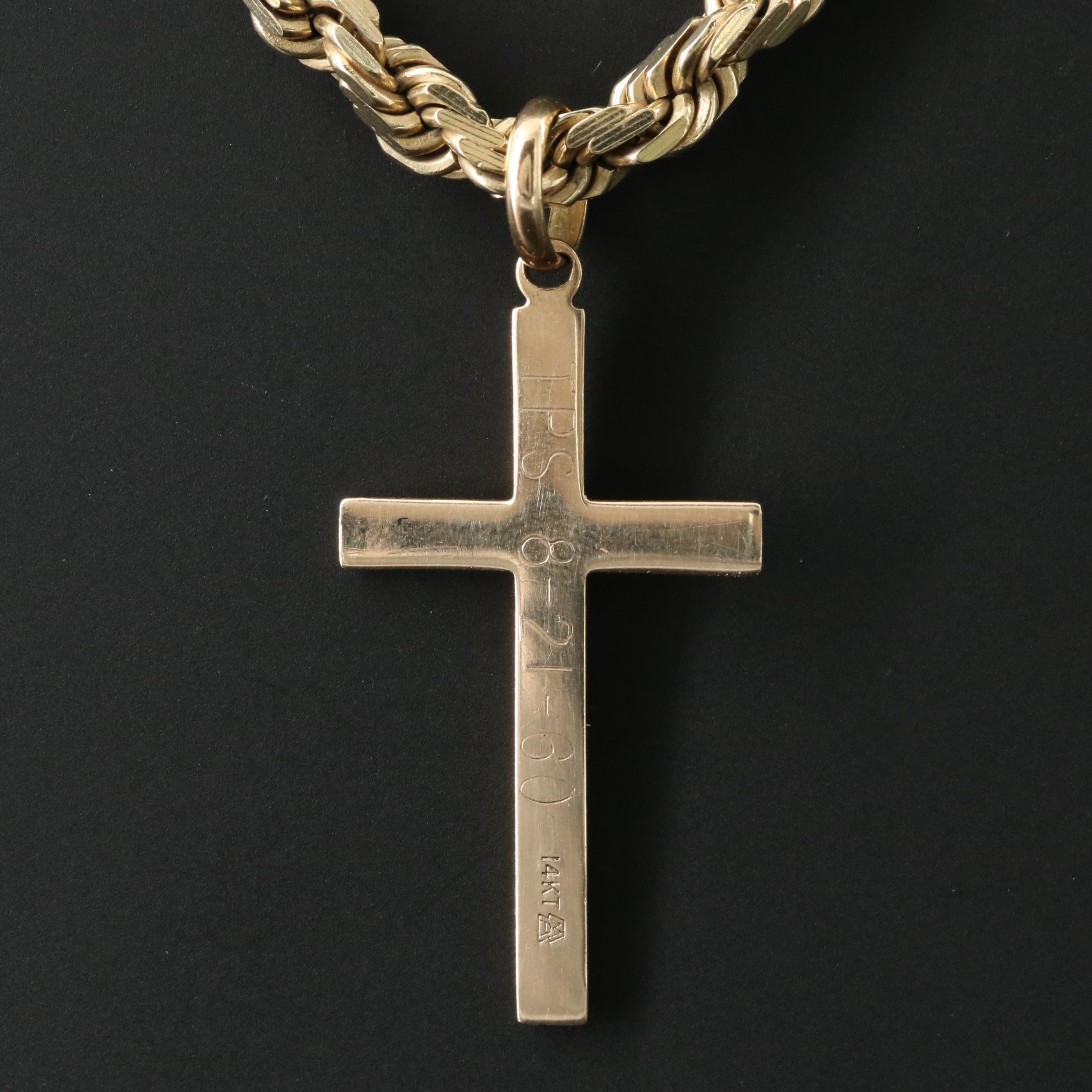 Vintage 10K Braided Rope Chain with 14K Cross Pendant
