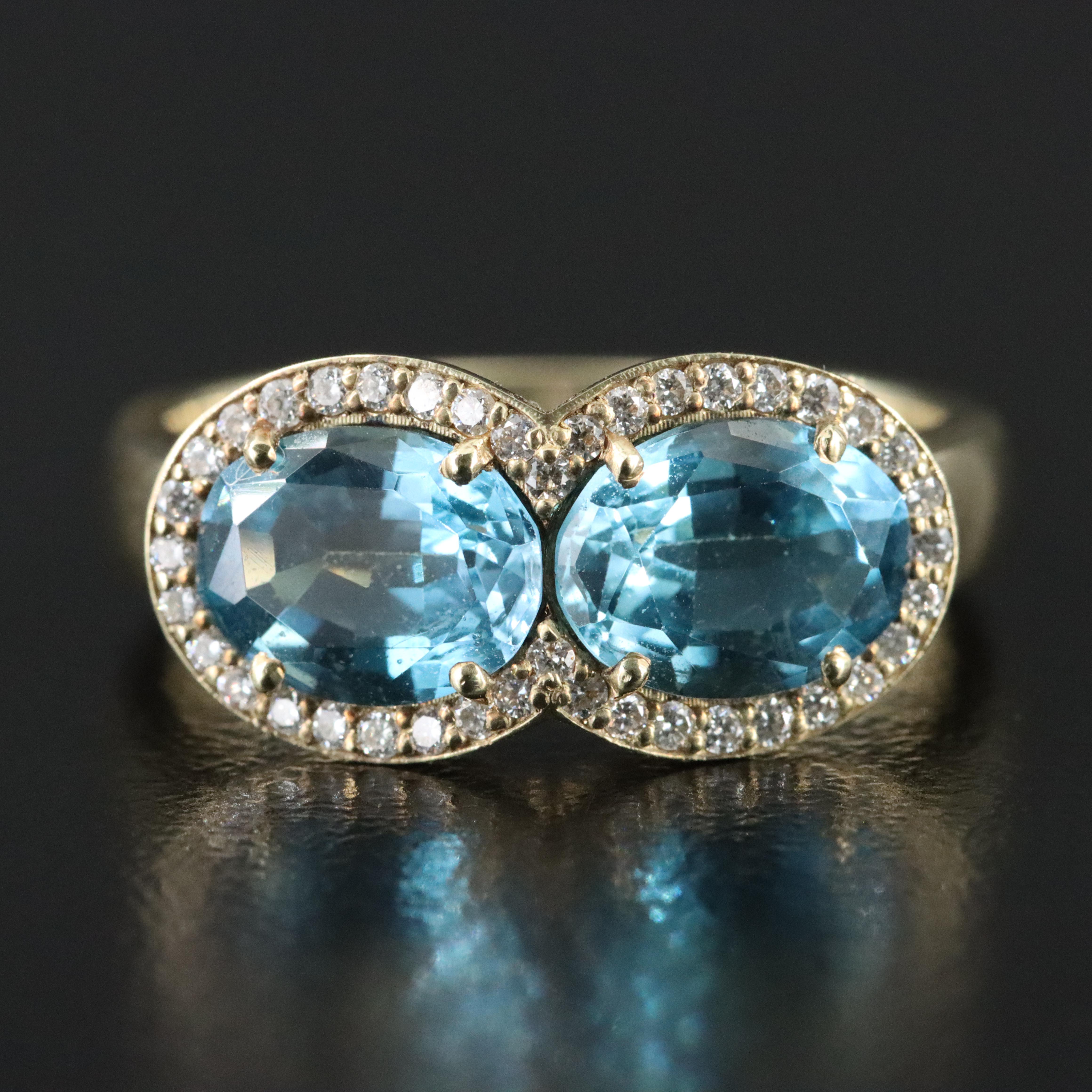 14K Swiss Blue Topaz and Diamond Ring