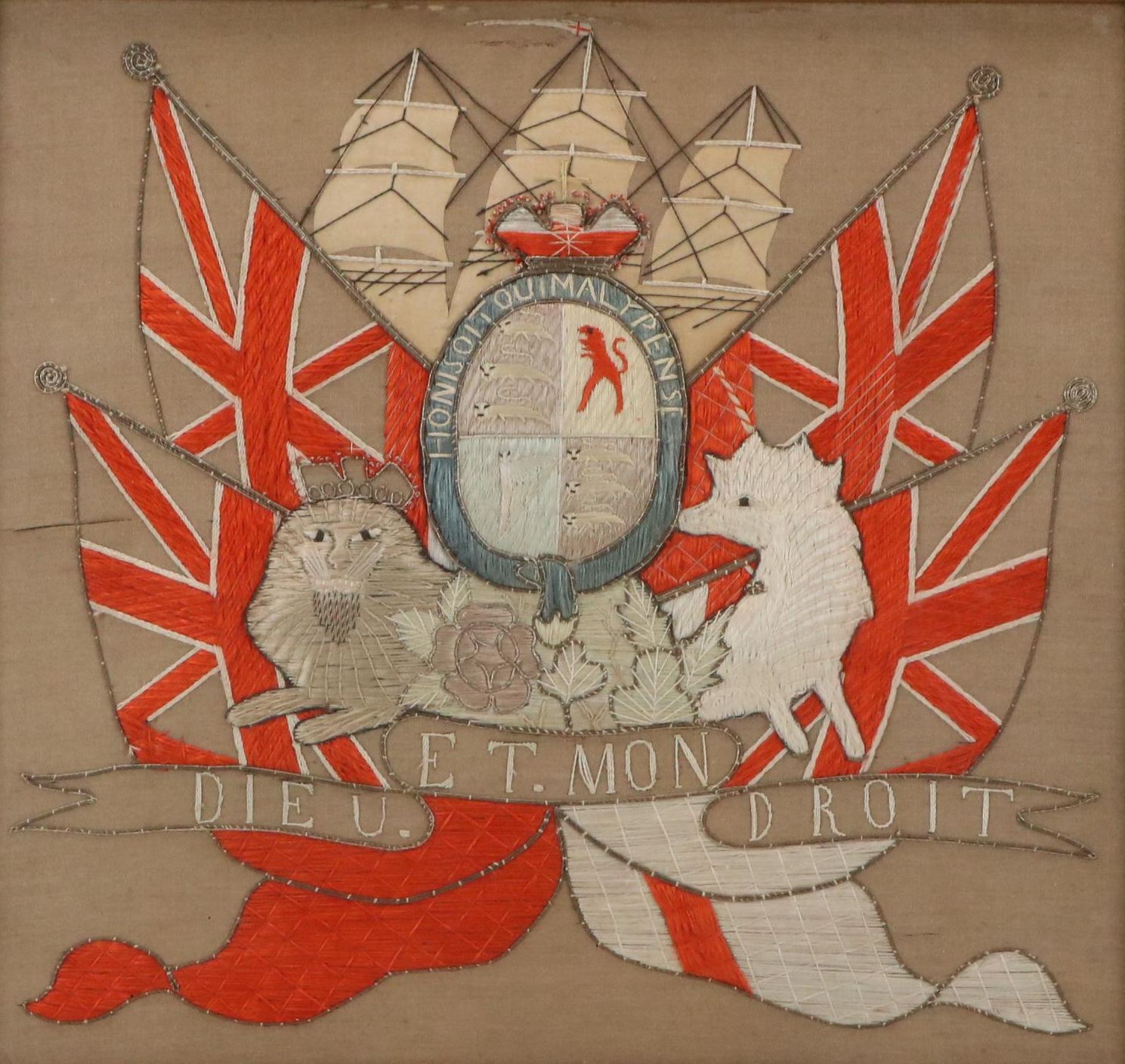 Heraldic Embroidered Textile "Dieu et mon droit"