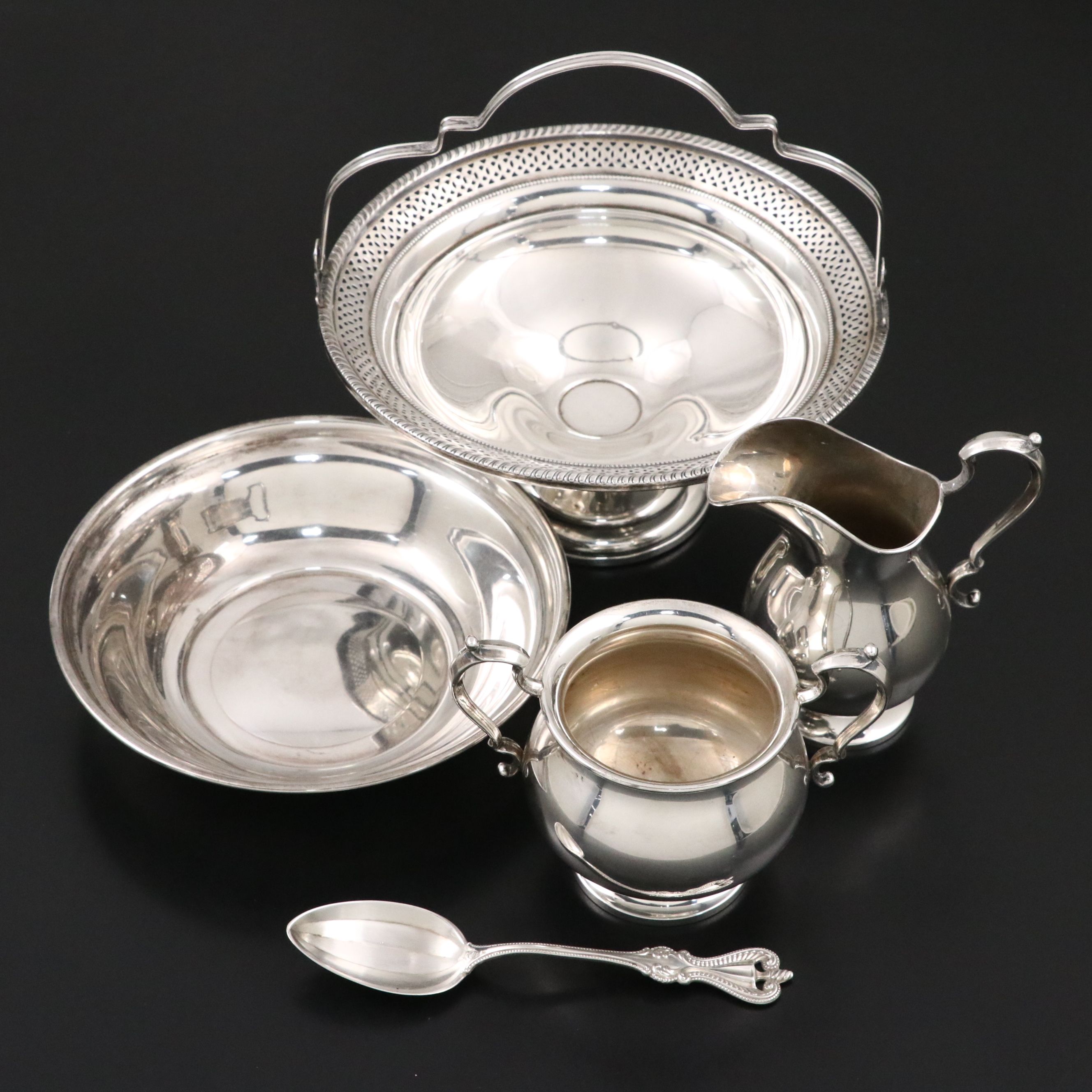 M. Fred Hirsch Co. Sterling Creamer and Sugar Bowl with More Sterling Tableware