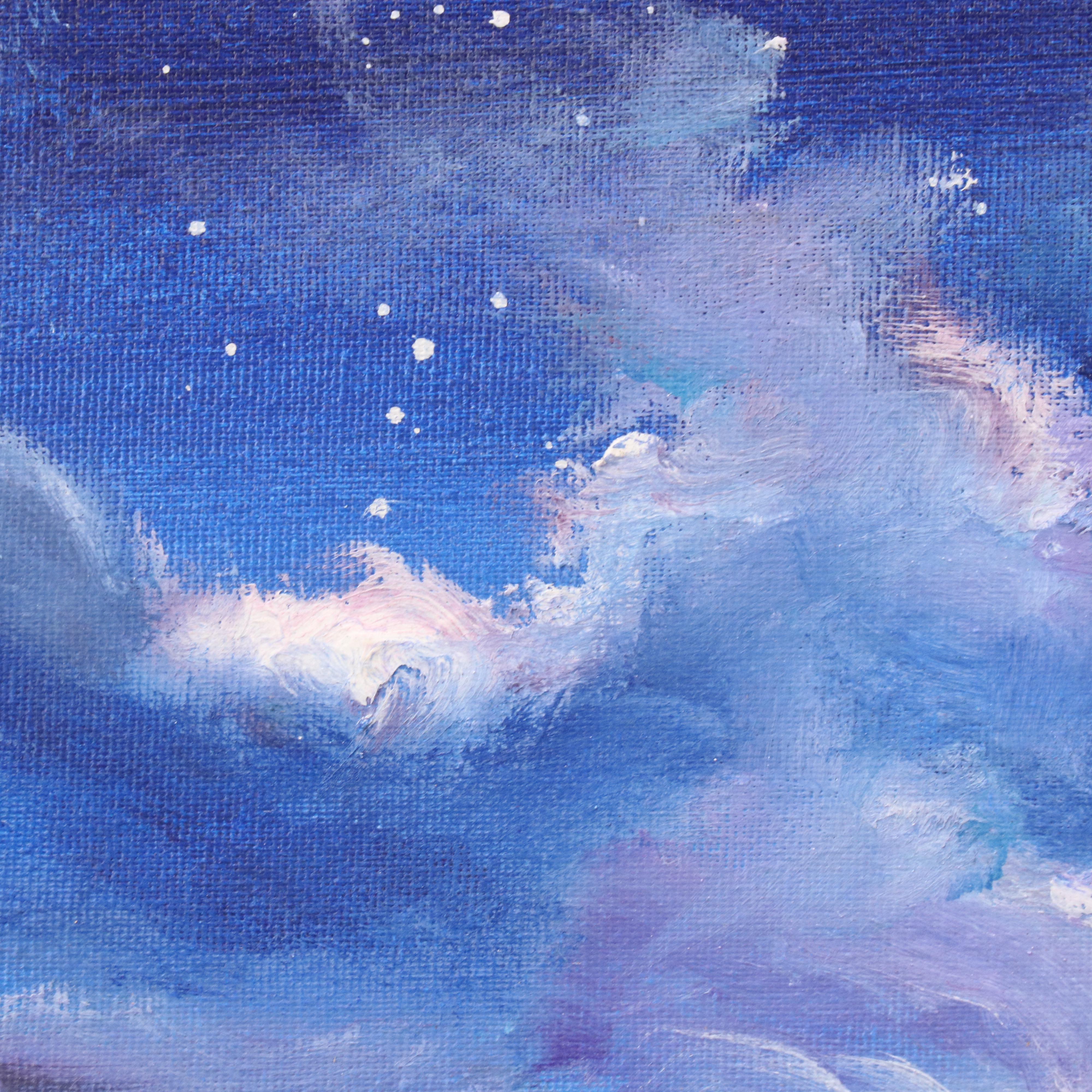 Floridian Nocturne Seascape Impasto Acrylic Painting with Heron and Bungalow