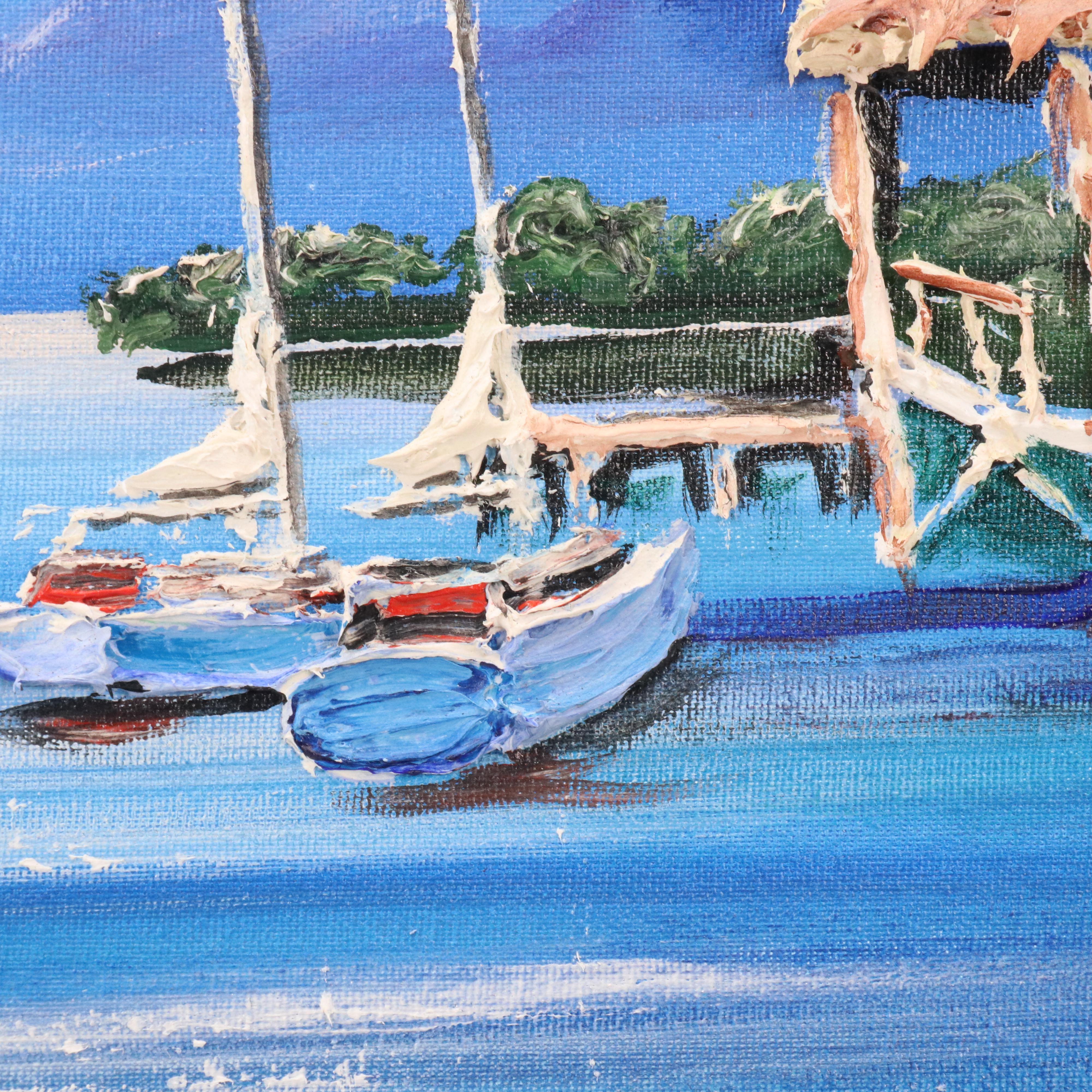 Floridian Nocturne Seascape Impasto Acrylic Painting with Heron and Bungalow