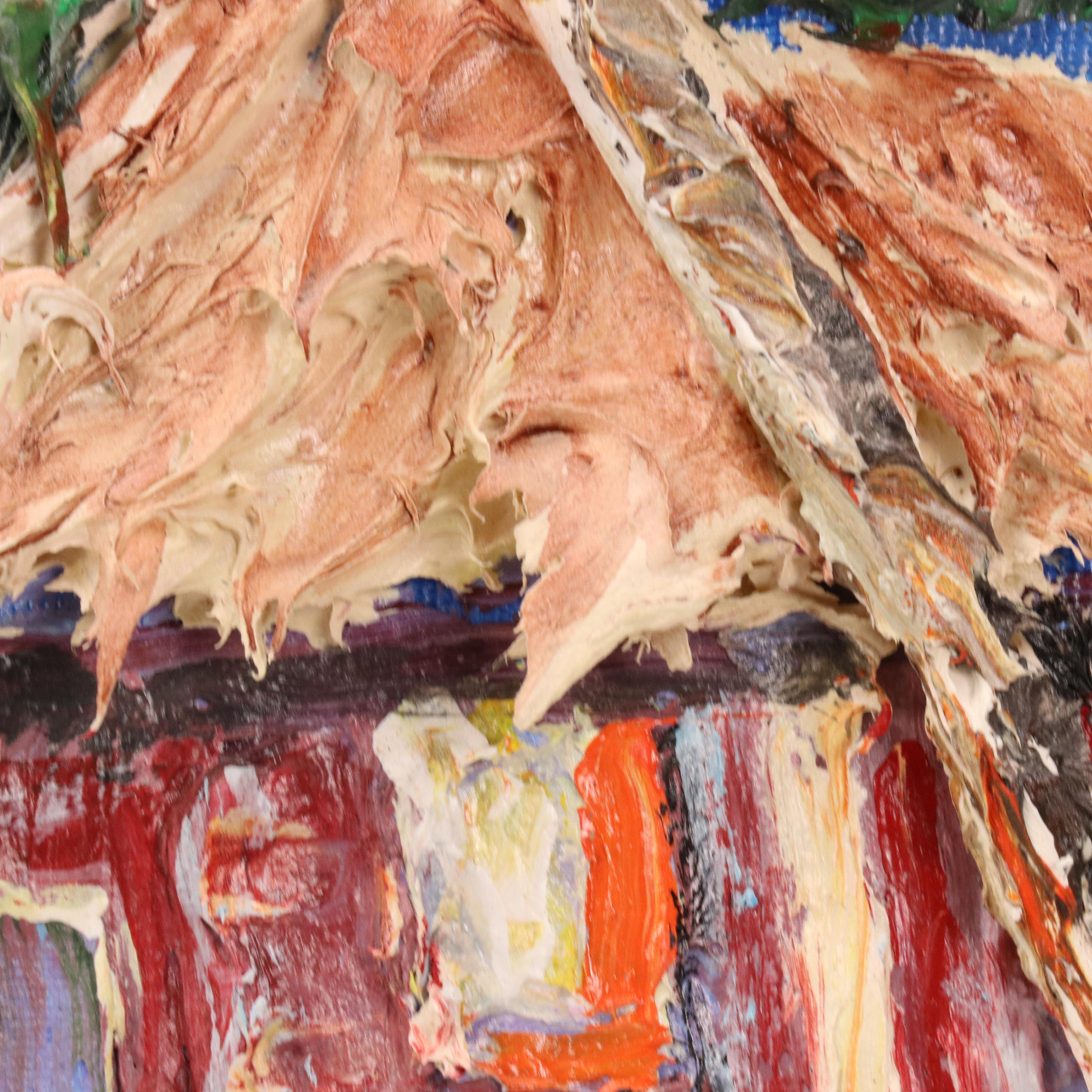 Floridian Nocturne Seascape Impasto Acrylic Painting with Heron and Bungalow