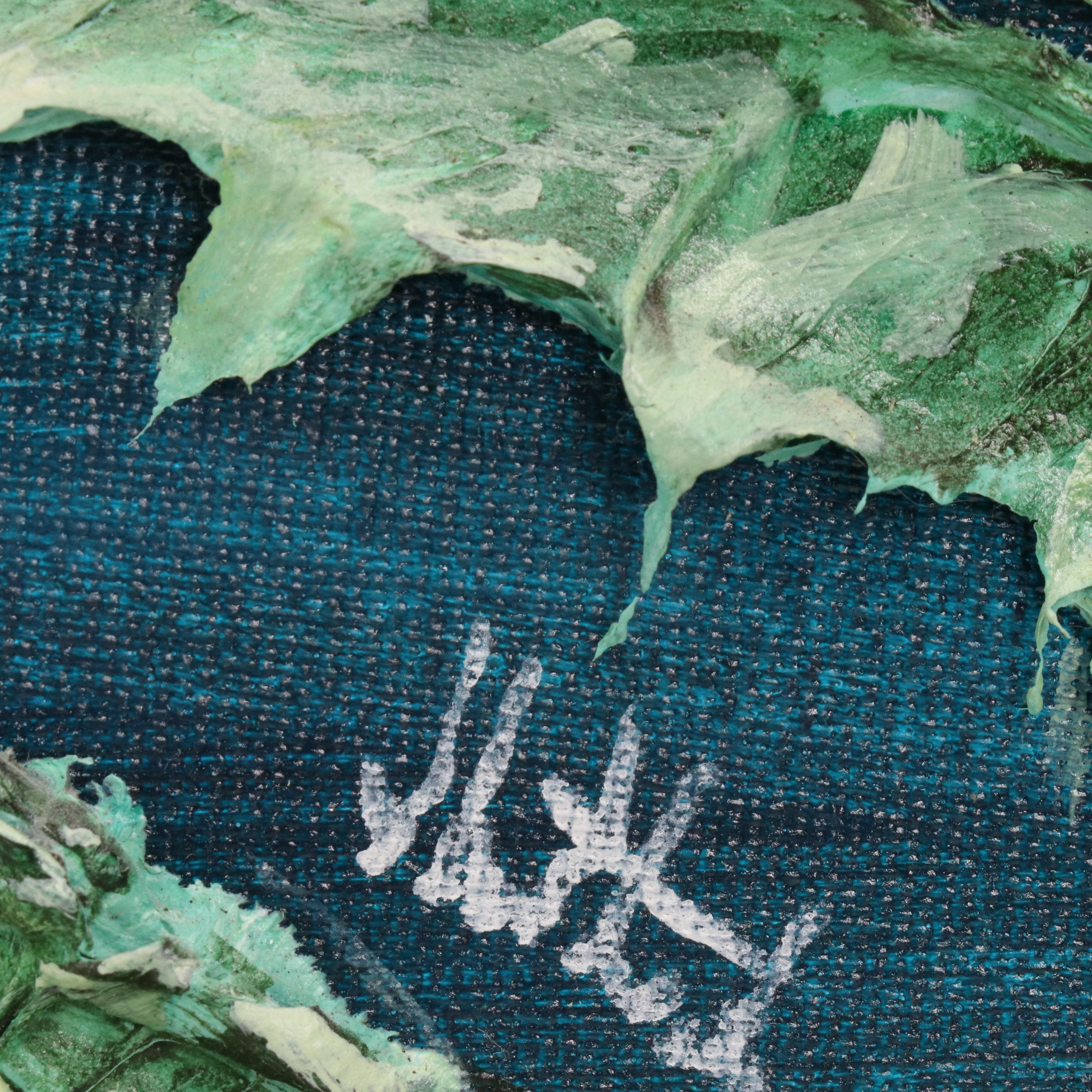 Floridian Nocturne Seascape Impasto Acrylic Painting with Heron and Bungalow