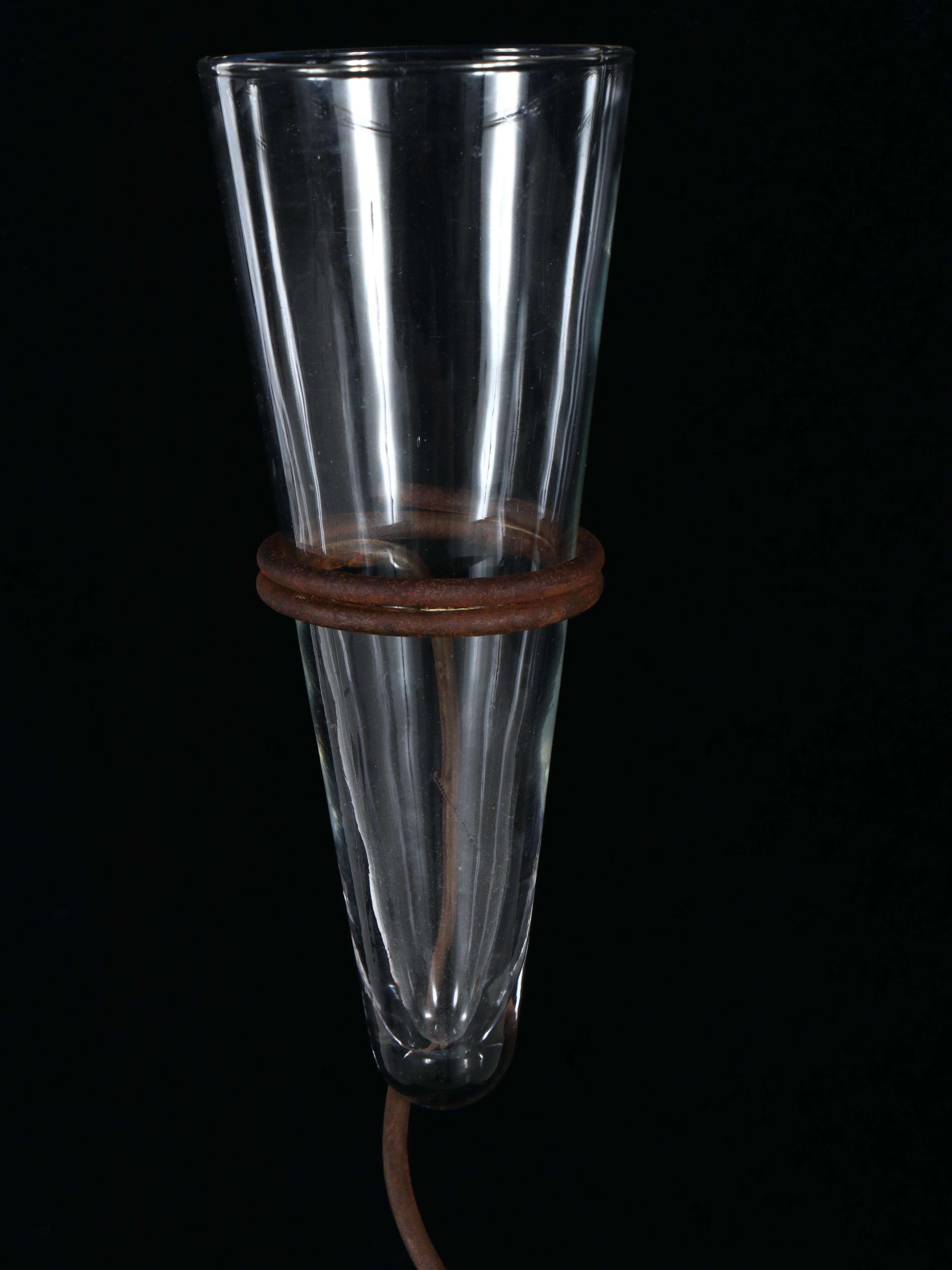 Contemporary Wrought Iron and Glass Floor Vase on Concrete Base