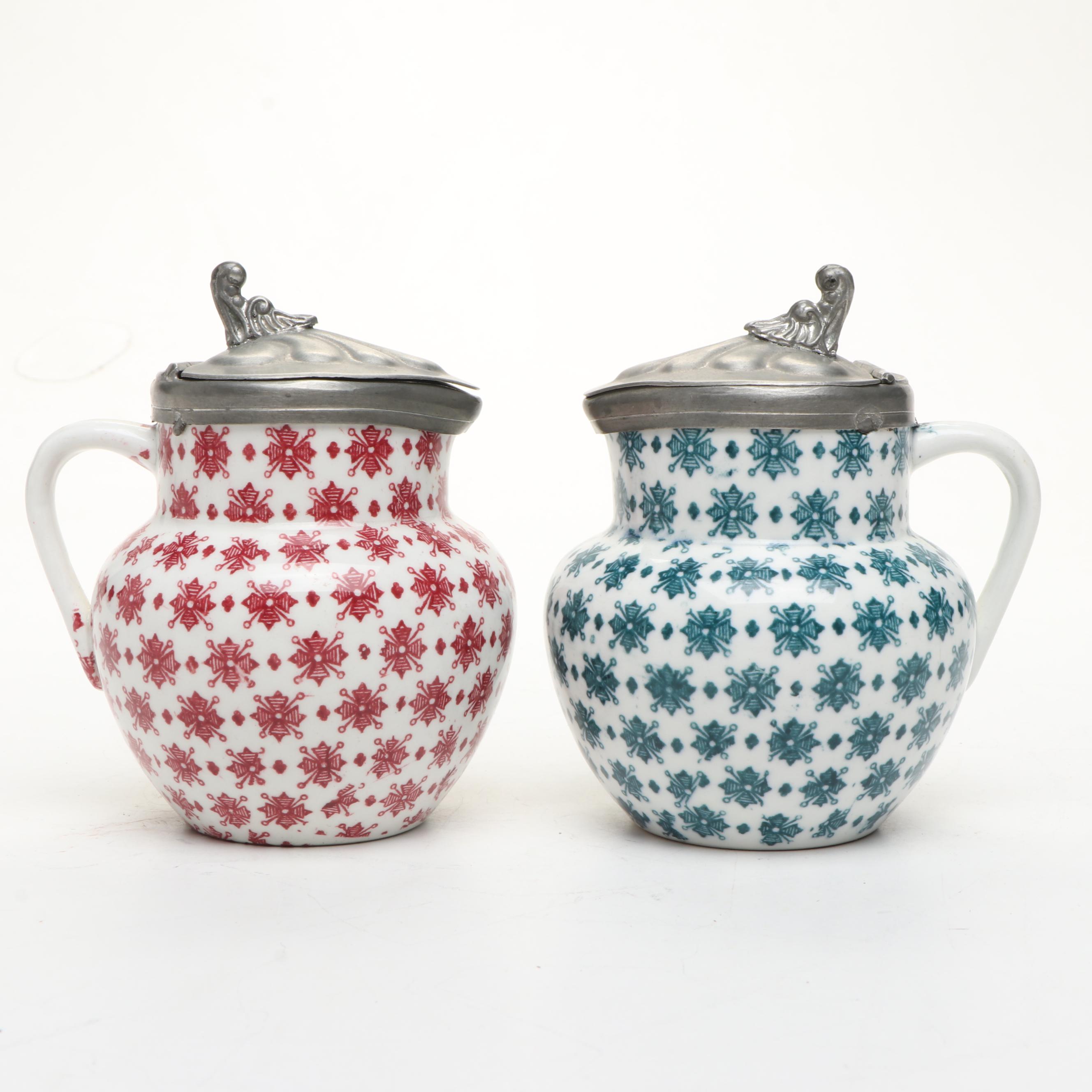 Colonial Williamsburg Delft Porcelain Flower Box with Creamers and Table Lighter