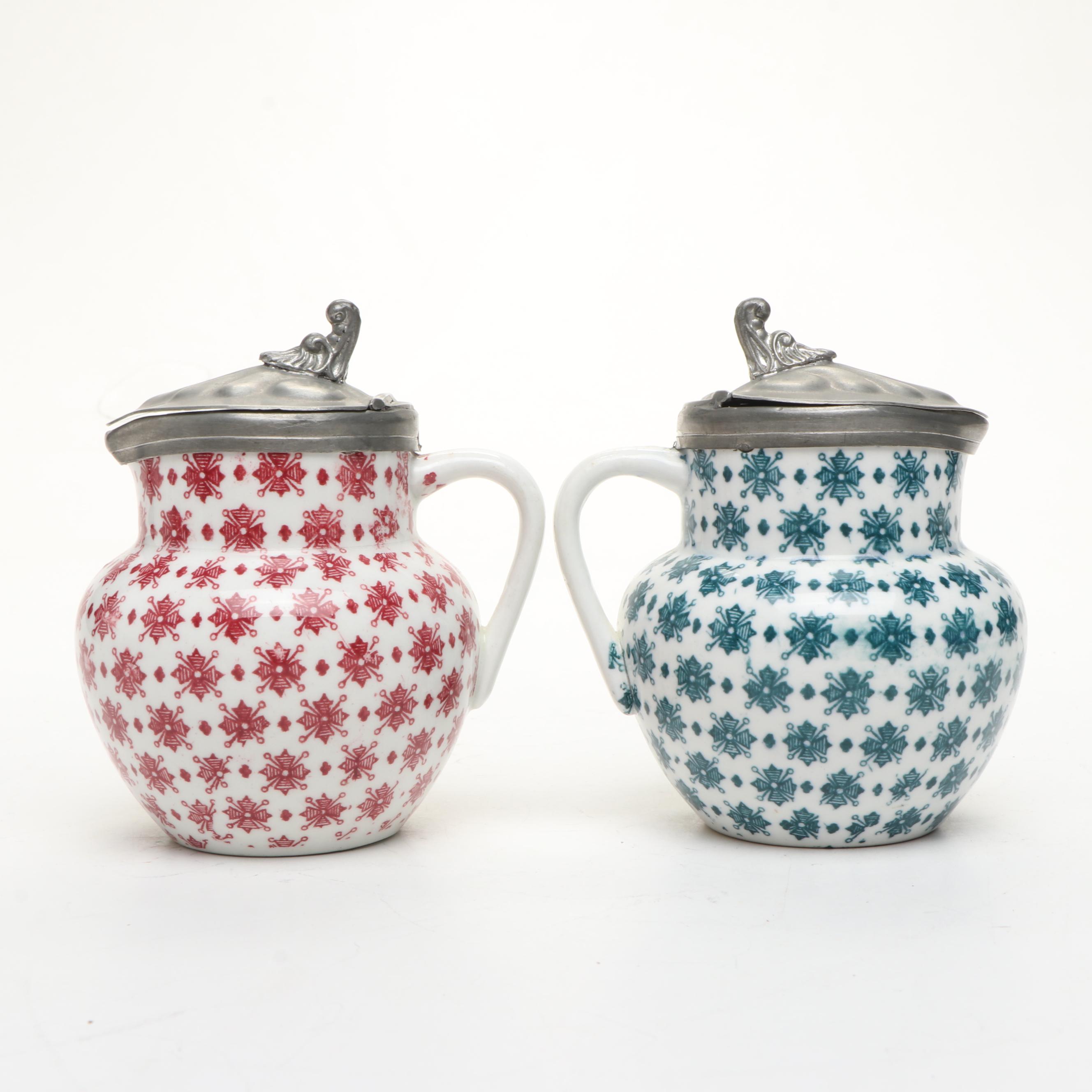 Colonial Williamsburg Delft Porcelain Flower Box with Creamers and Table Lighter