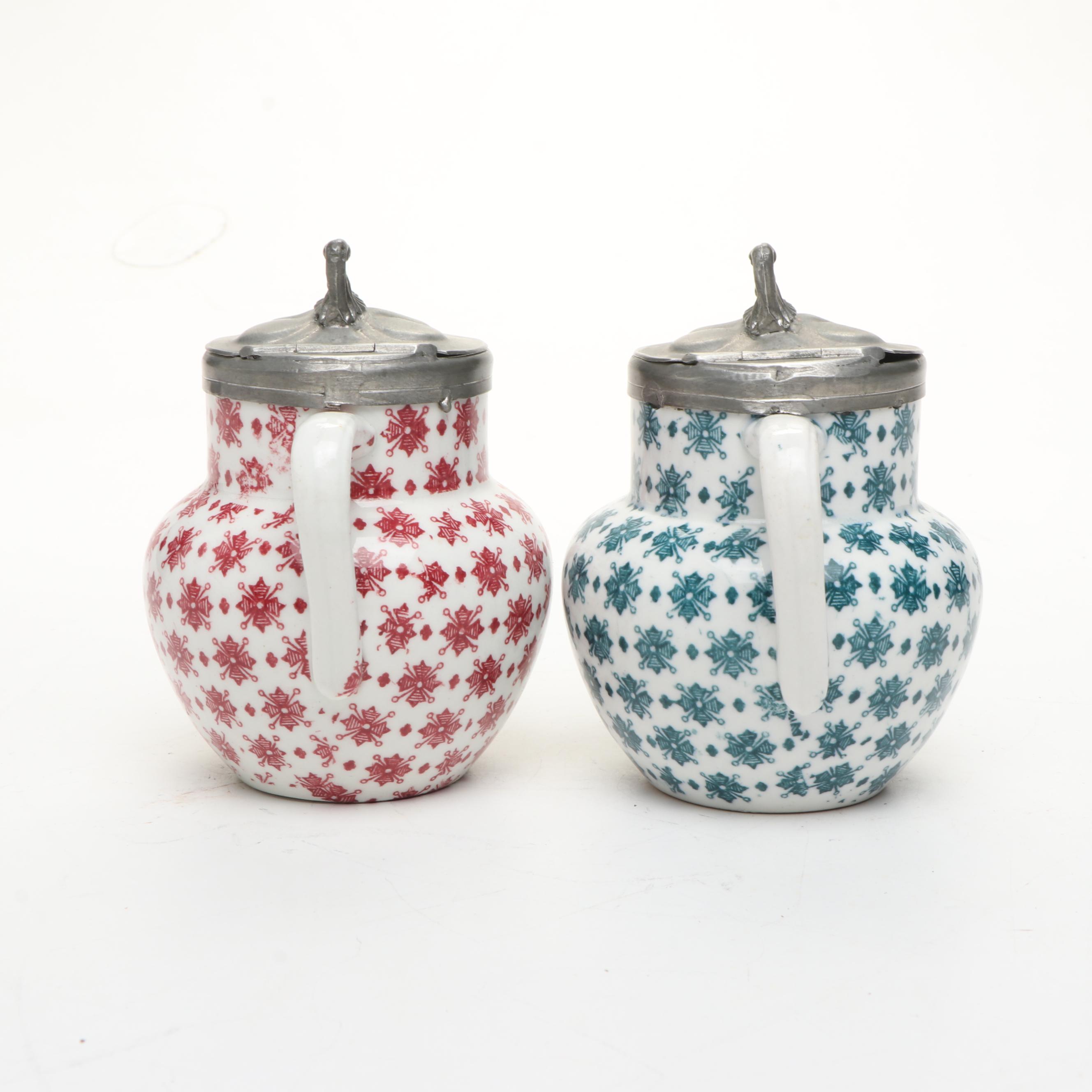 Colonial Williamsburg Delft Porcelain Flower Box with Creamers and Table Lighter