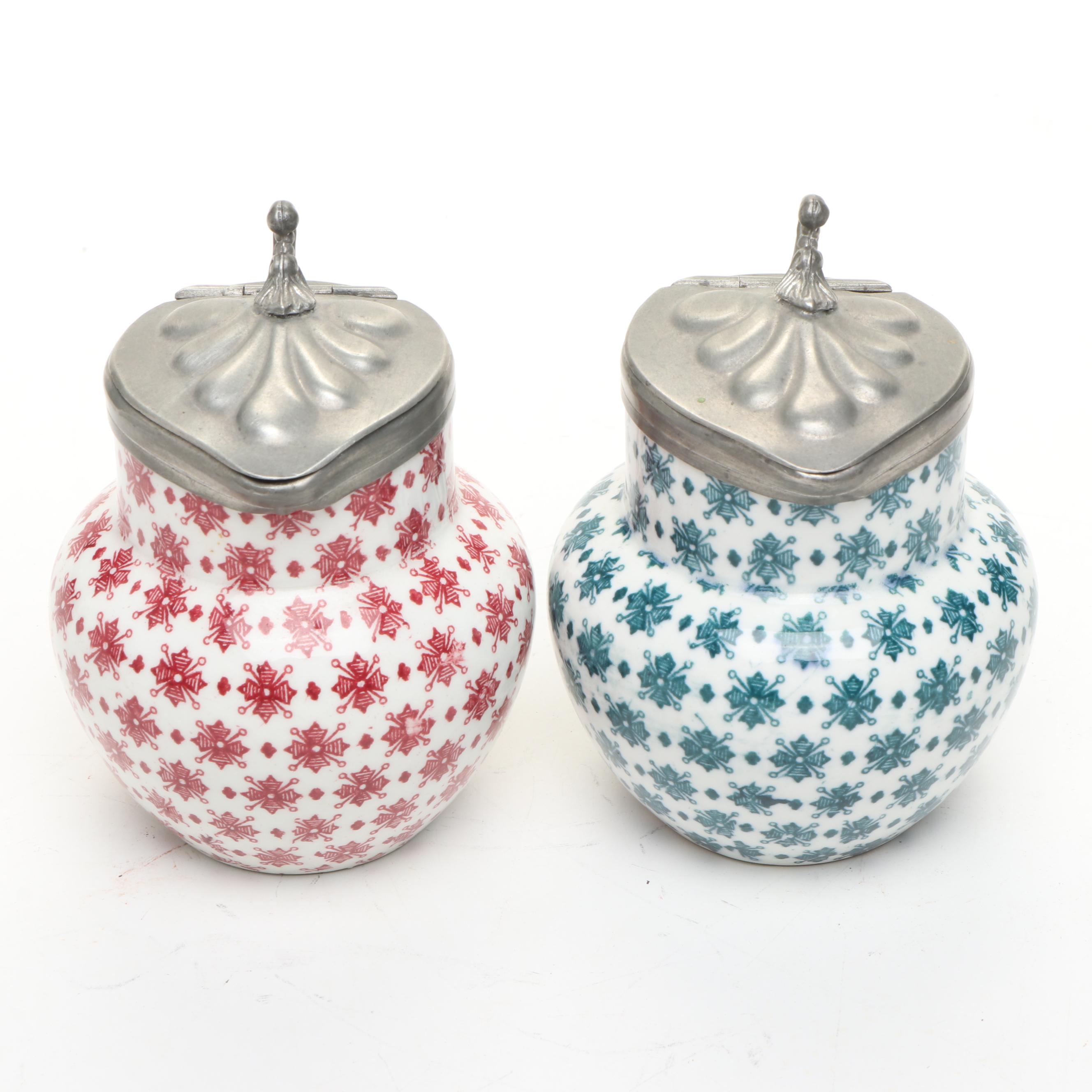 Colonial Williamsburg Delft Porcelain Flower Box with Creamers and Table Lighter