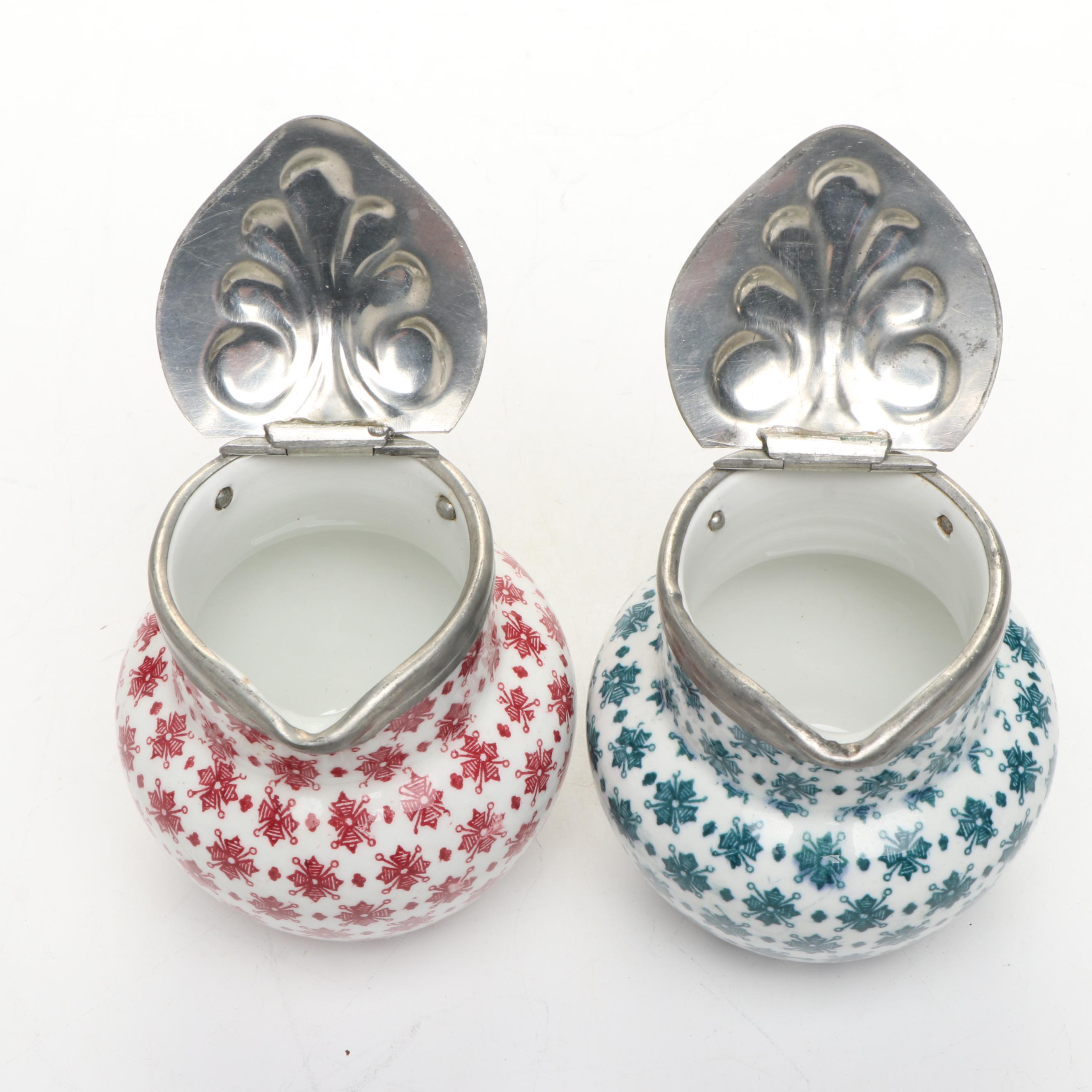 Colonial Williamsburg Delft Porcelain Flower Box with Creamers and Table Lighter