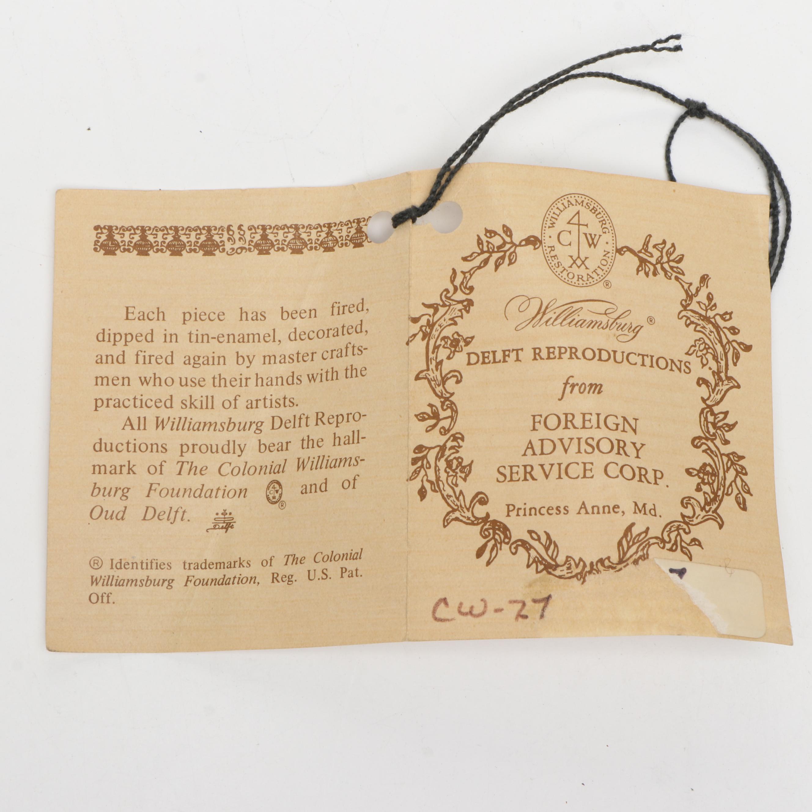 Colonial Williamsburg Delft Porcelain Flower Box with Creamers and Table Lighter