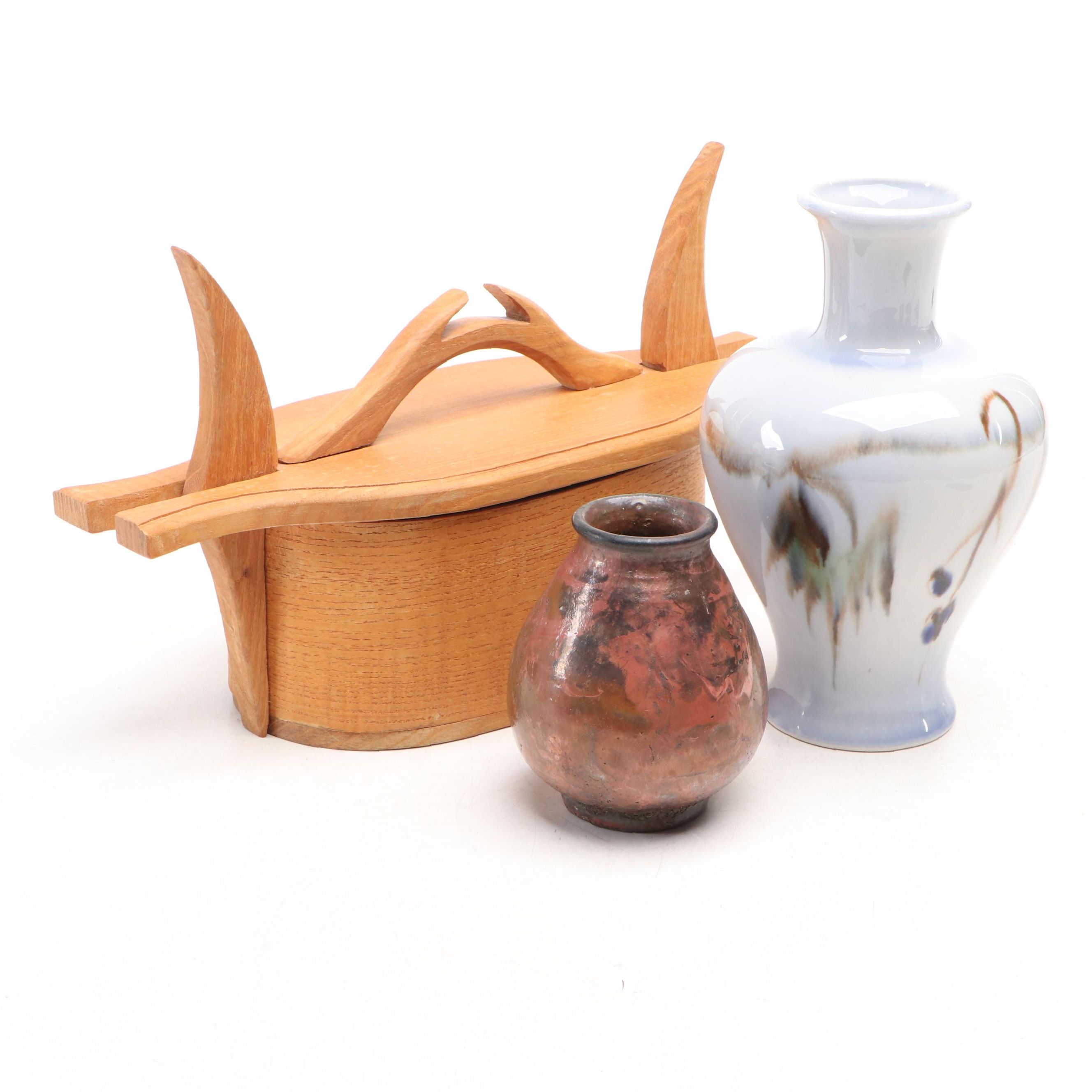 Francis Joseph Von Tury with Other Art Pottery Vase and Scandinavian Tine Box