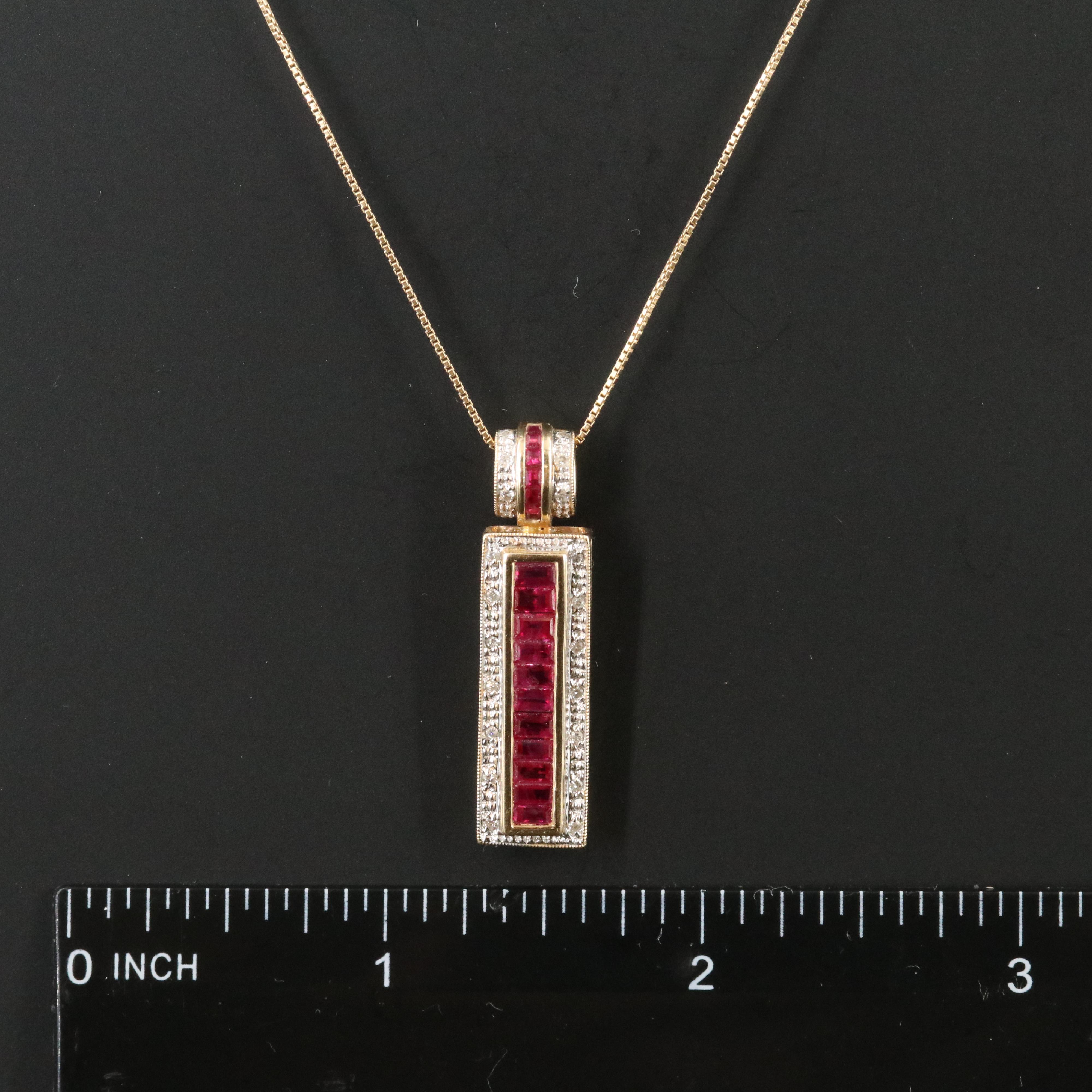14K Ruby and Diamond Bar Pendant Necklace
