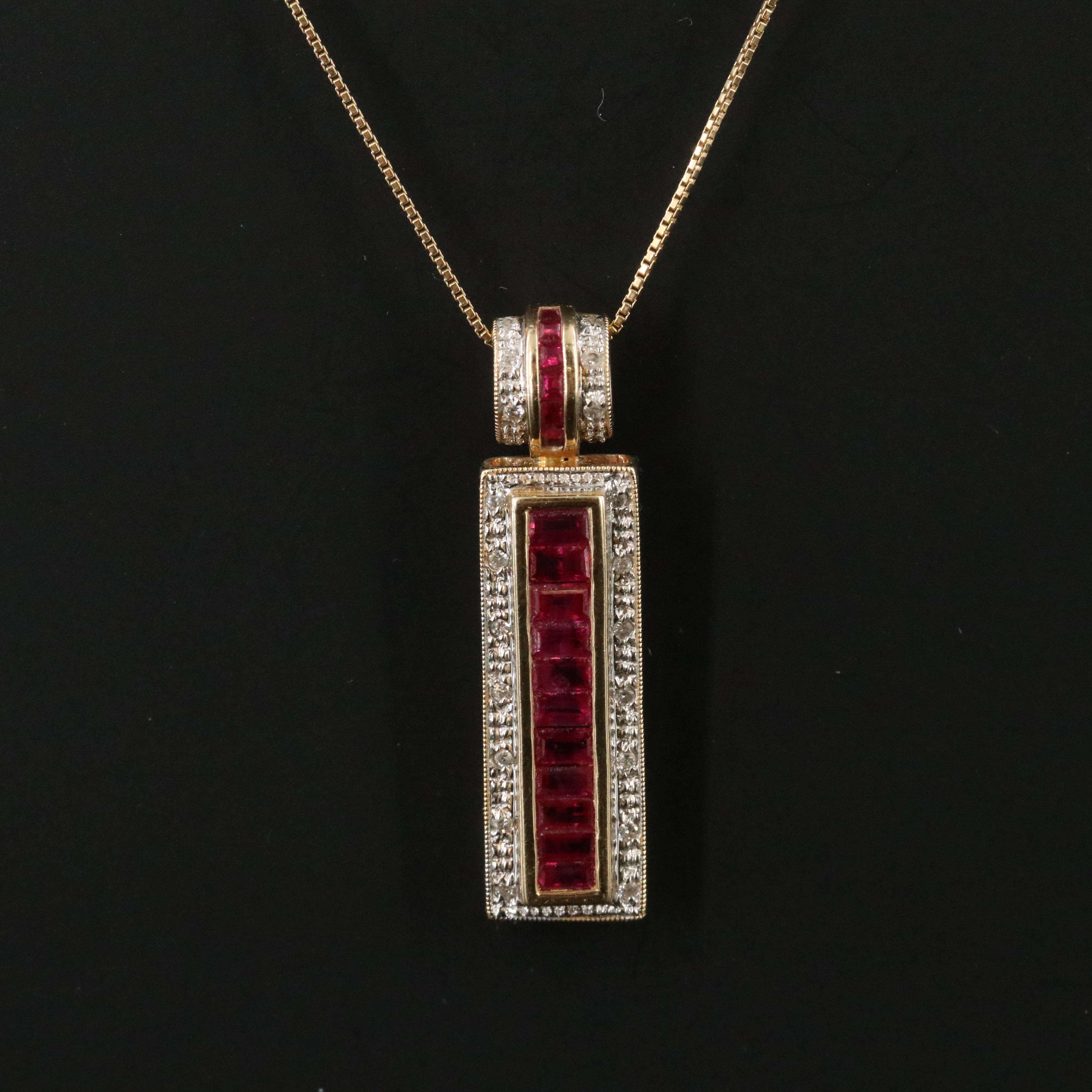 14K Ruby and Diamond Bar Pendant Necklace