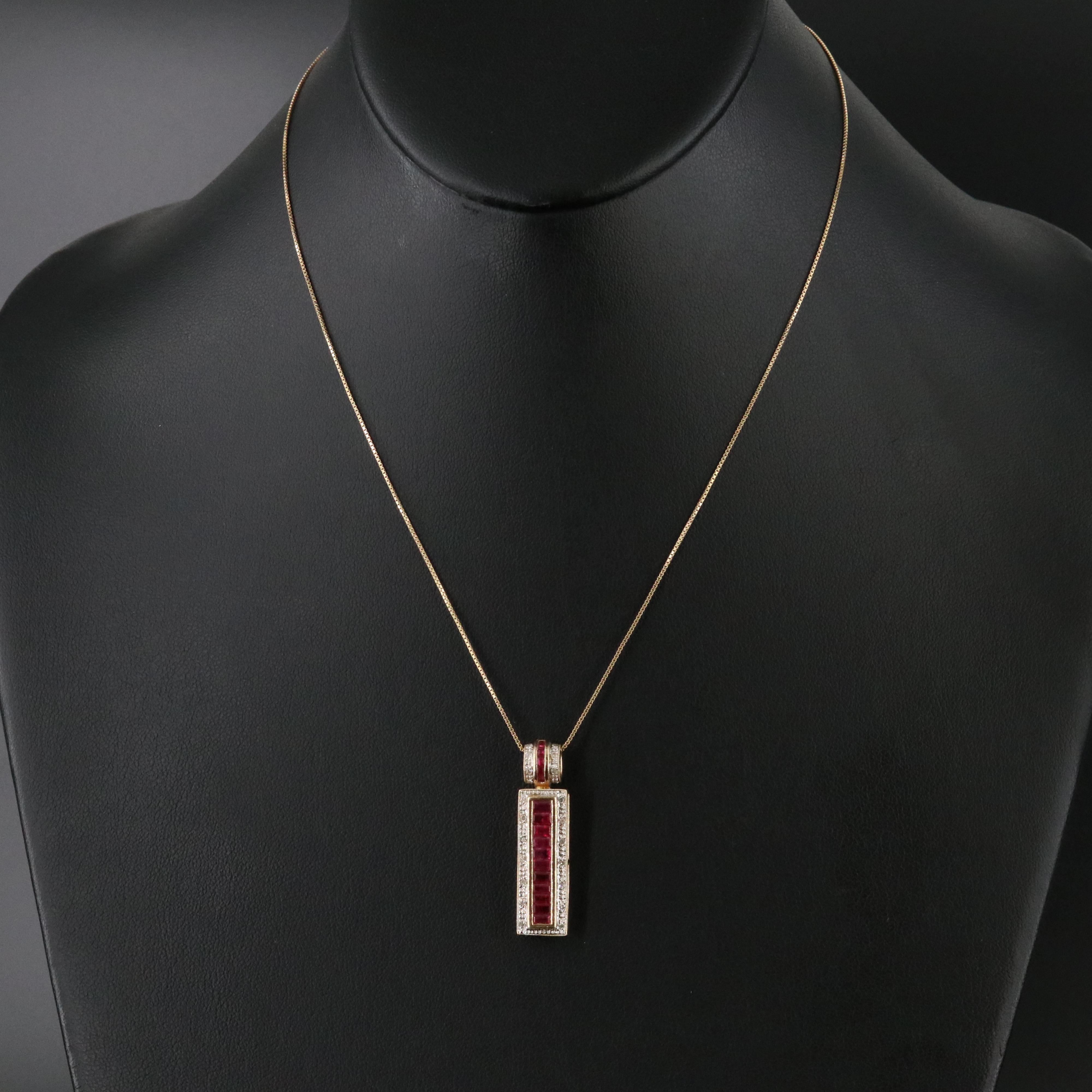 14K Ruby and Diamond Bar Pendant Necklace