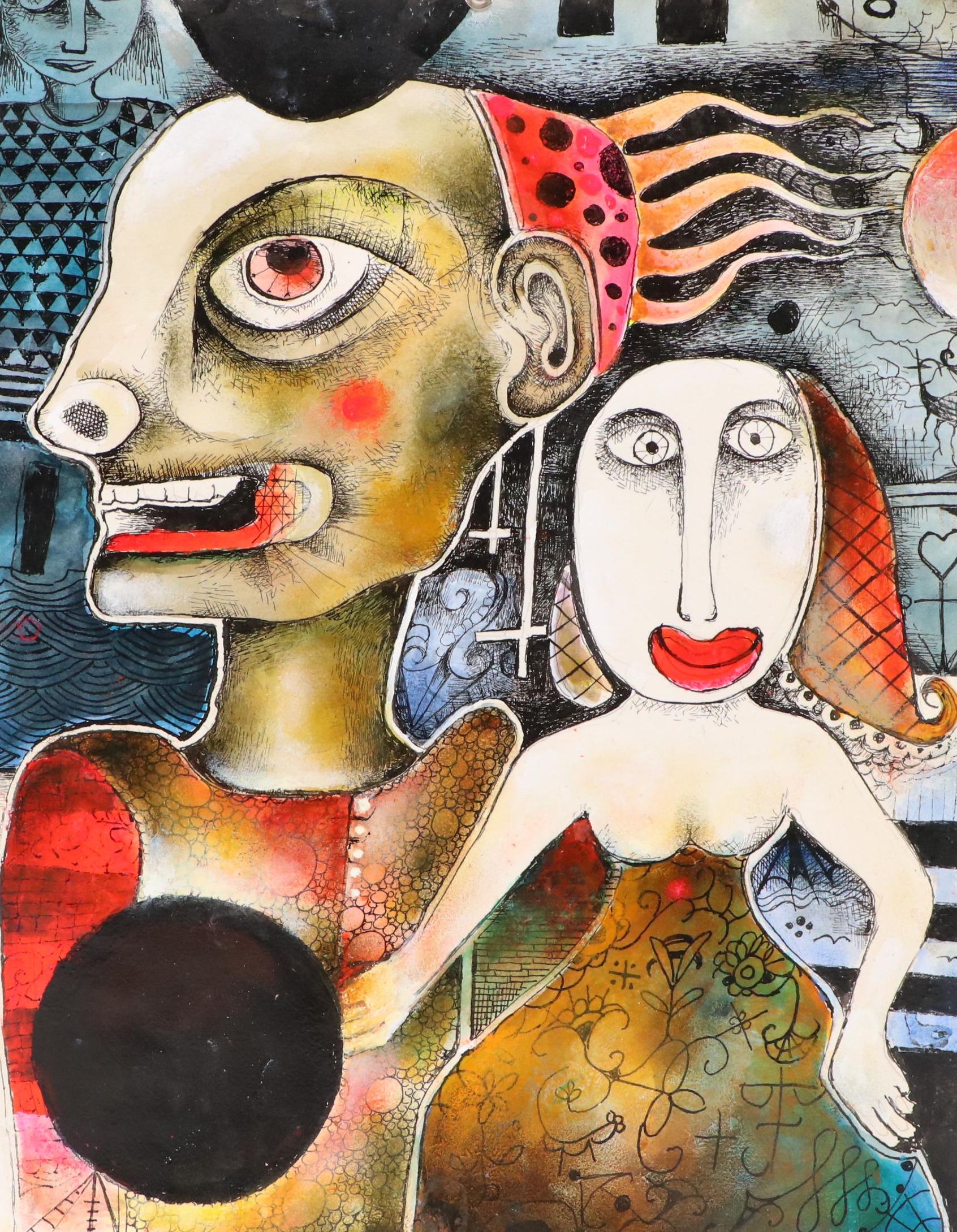 Nikolay "Kuk" Manuylov Figural Surrealist Mixed Media Painting, 2020