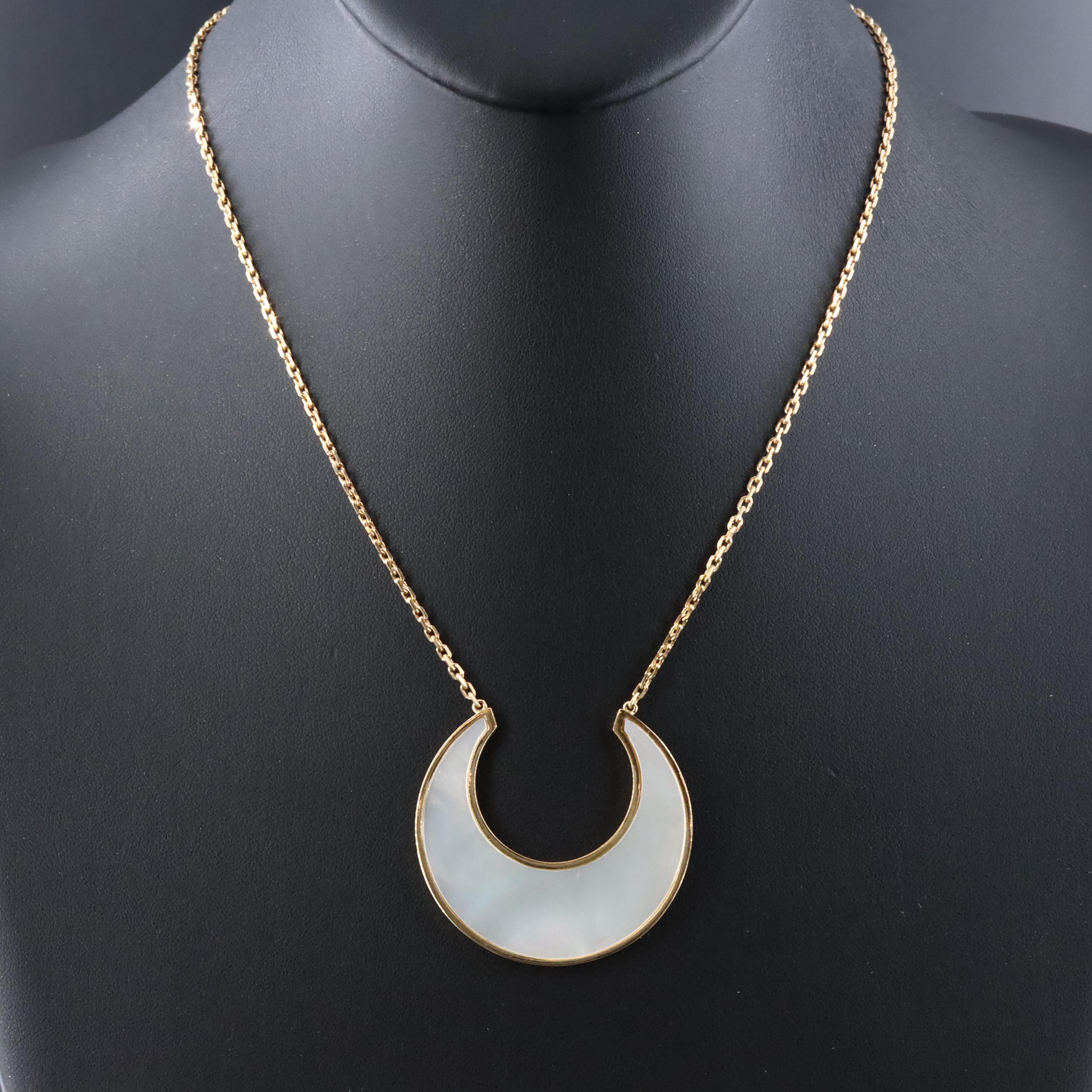 Carvin French 18K Mother of Pearl Crescent Necklace