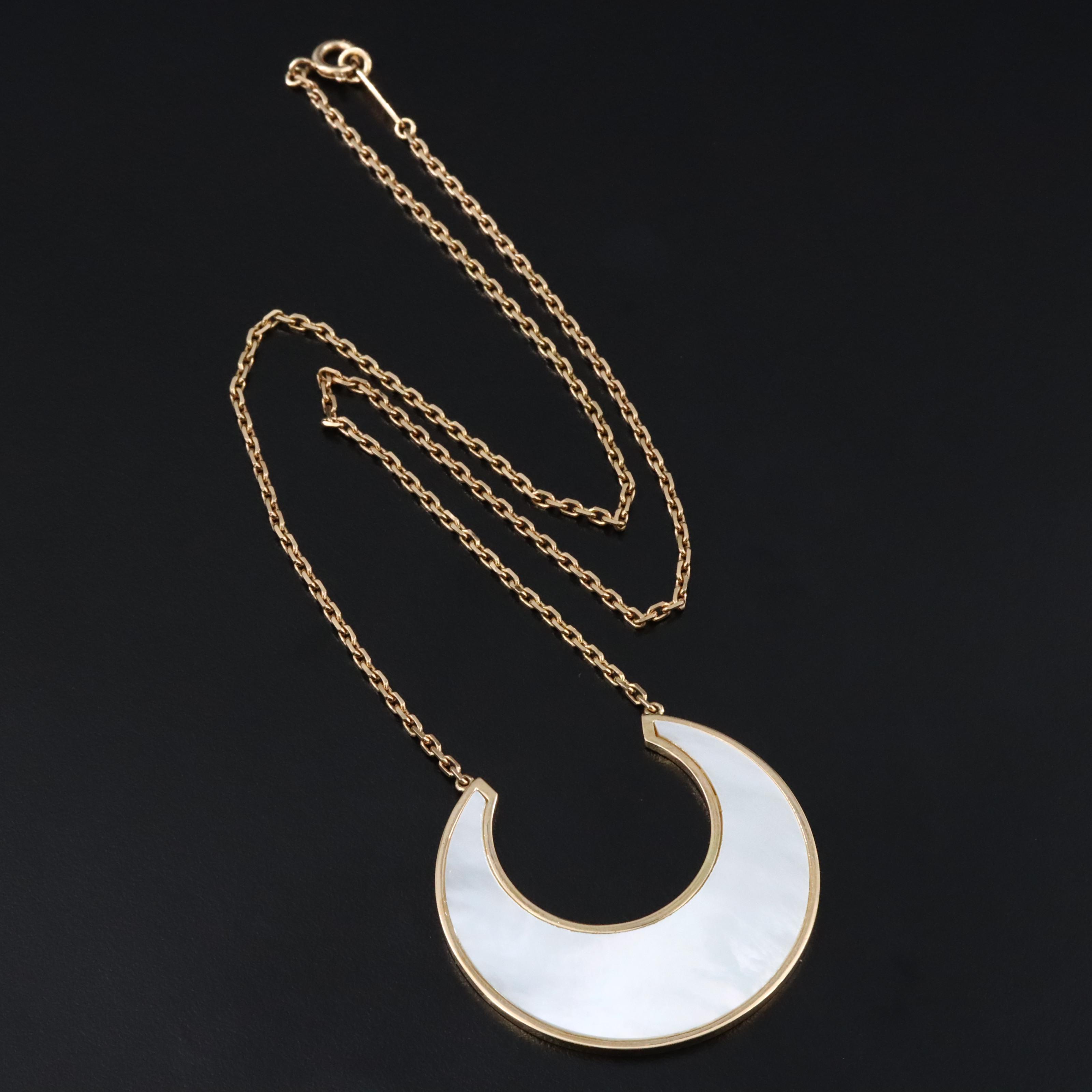 Carvin French 18K Mother of Pearl Crescent Necklace