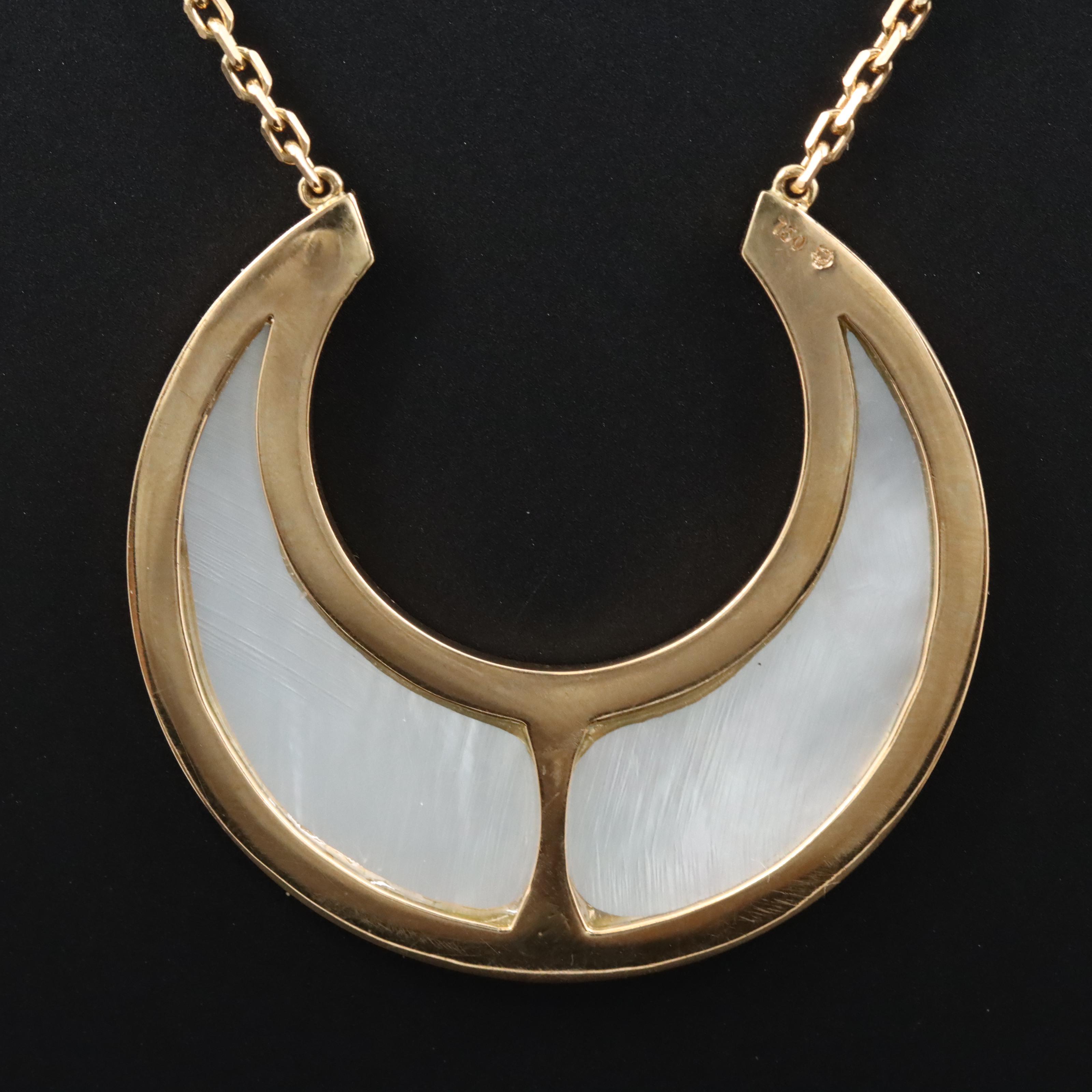 Carvin French 18K Mother of Pearl Crescent Necklace