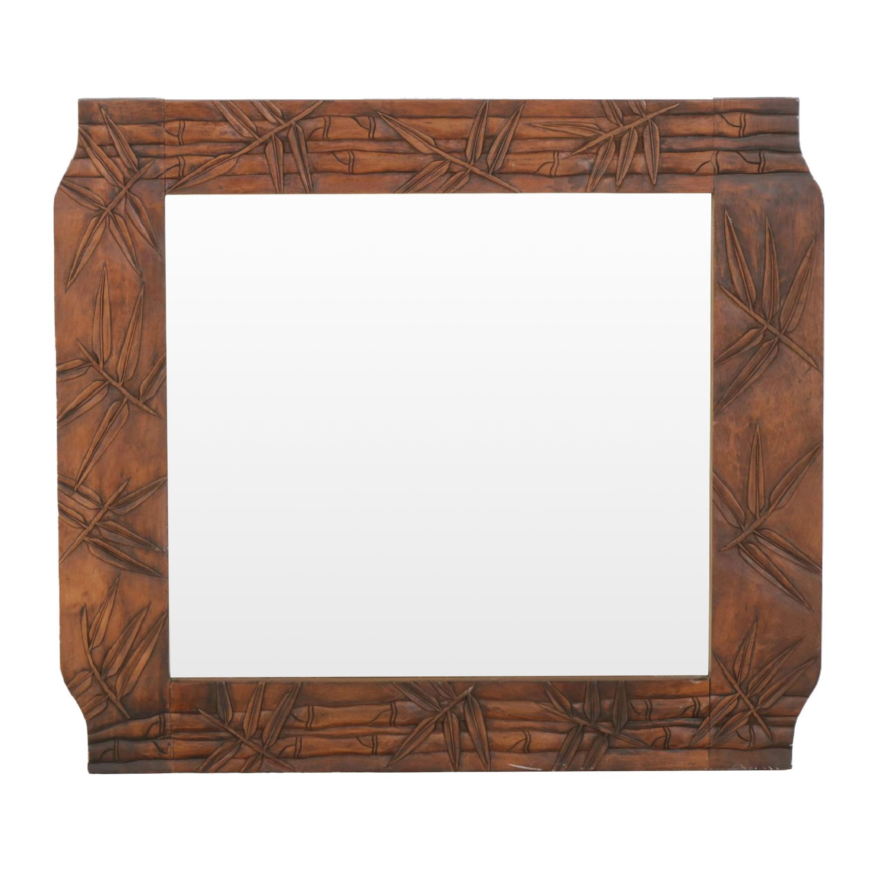 Bamboo-Form Carved Wood Wall Mirror, Late 20th Century