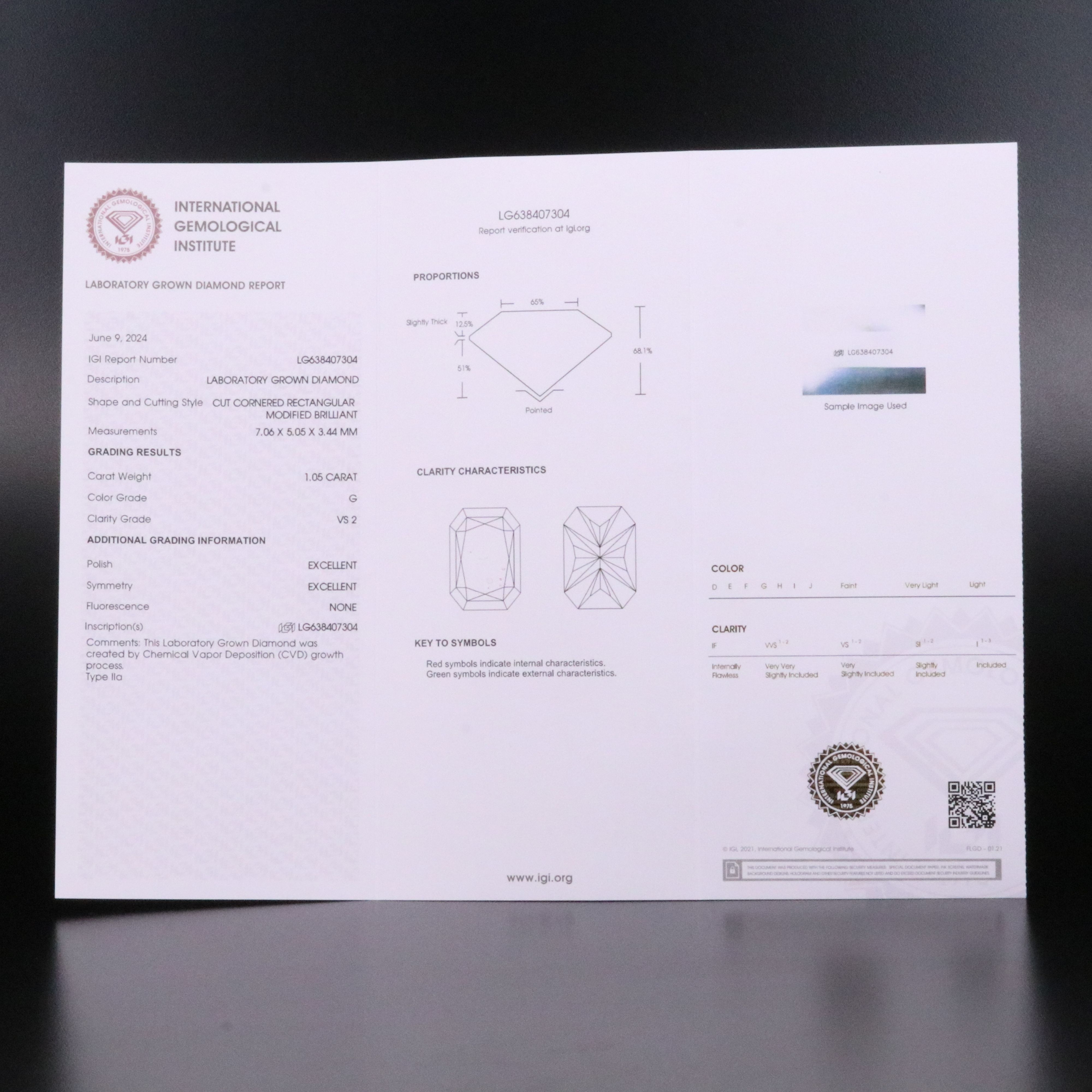 Loose 1.05 CT Lab Grown Diamond with IGI Report