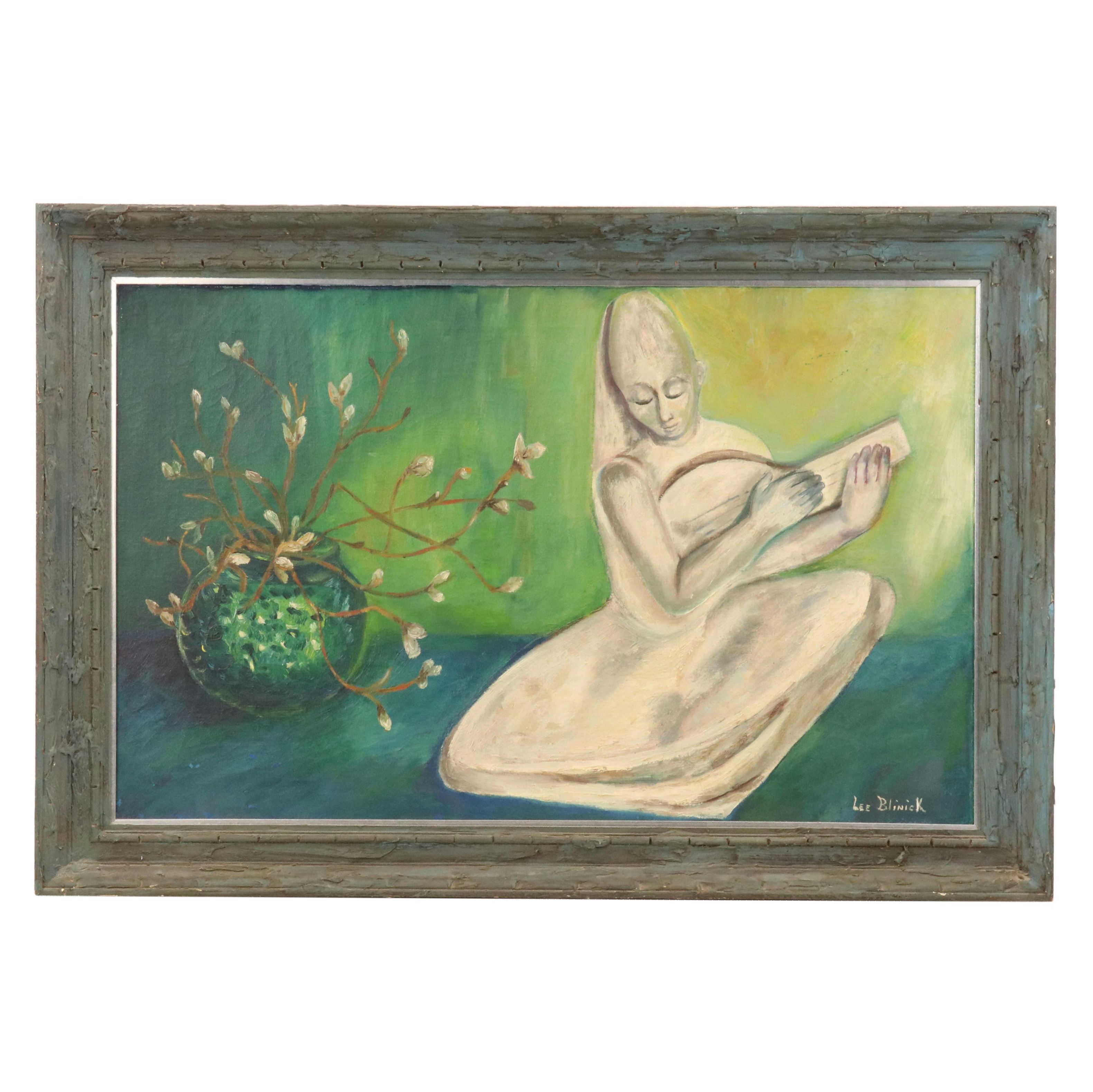 Lee Blinick Oil Painting with Sitting Musician, Late 20th Century